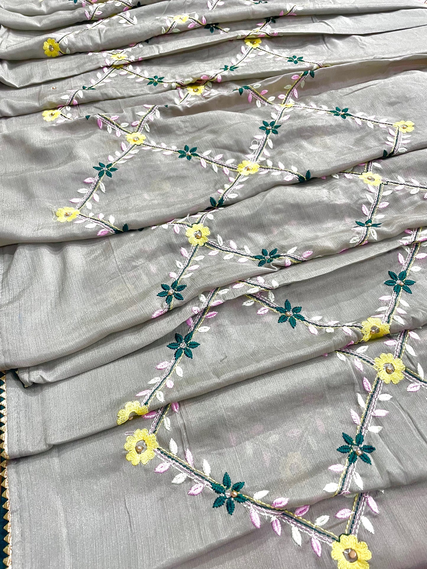 Grey Floral Embroidered Saree - Vanesara
