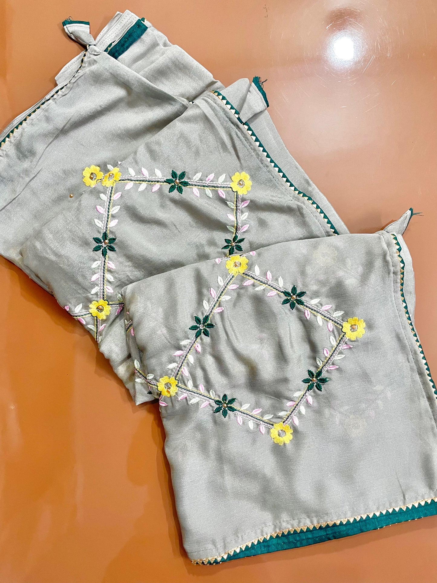 Grey Floral Embroidered Saree - Vanesara