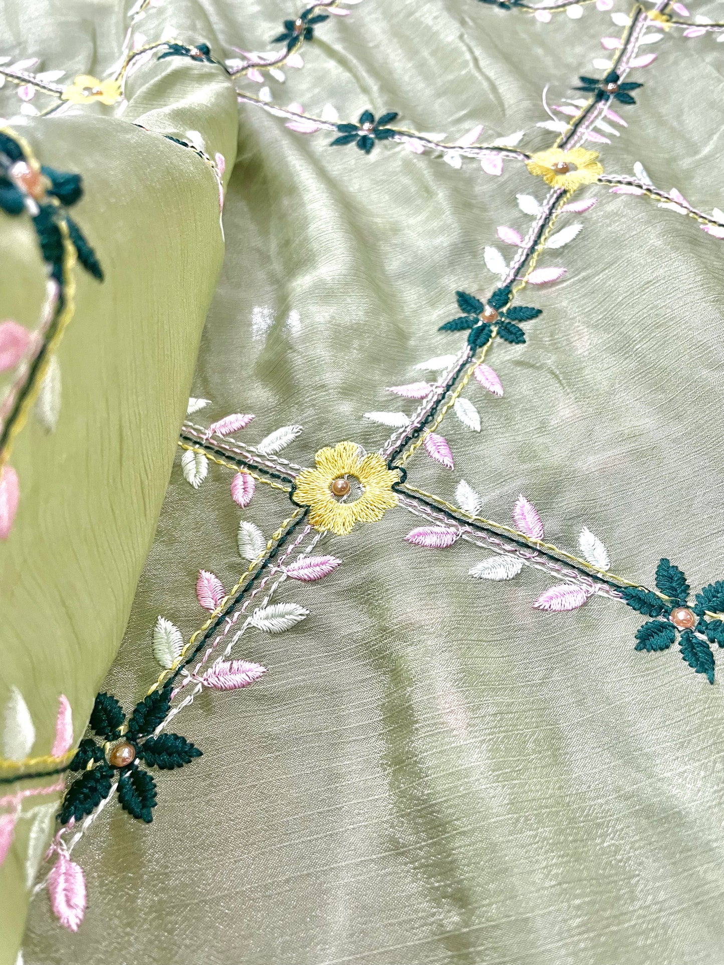 Floral Embroidered Crepe Saree - Vanesara