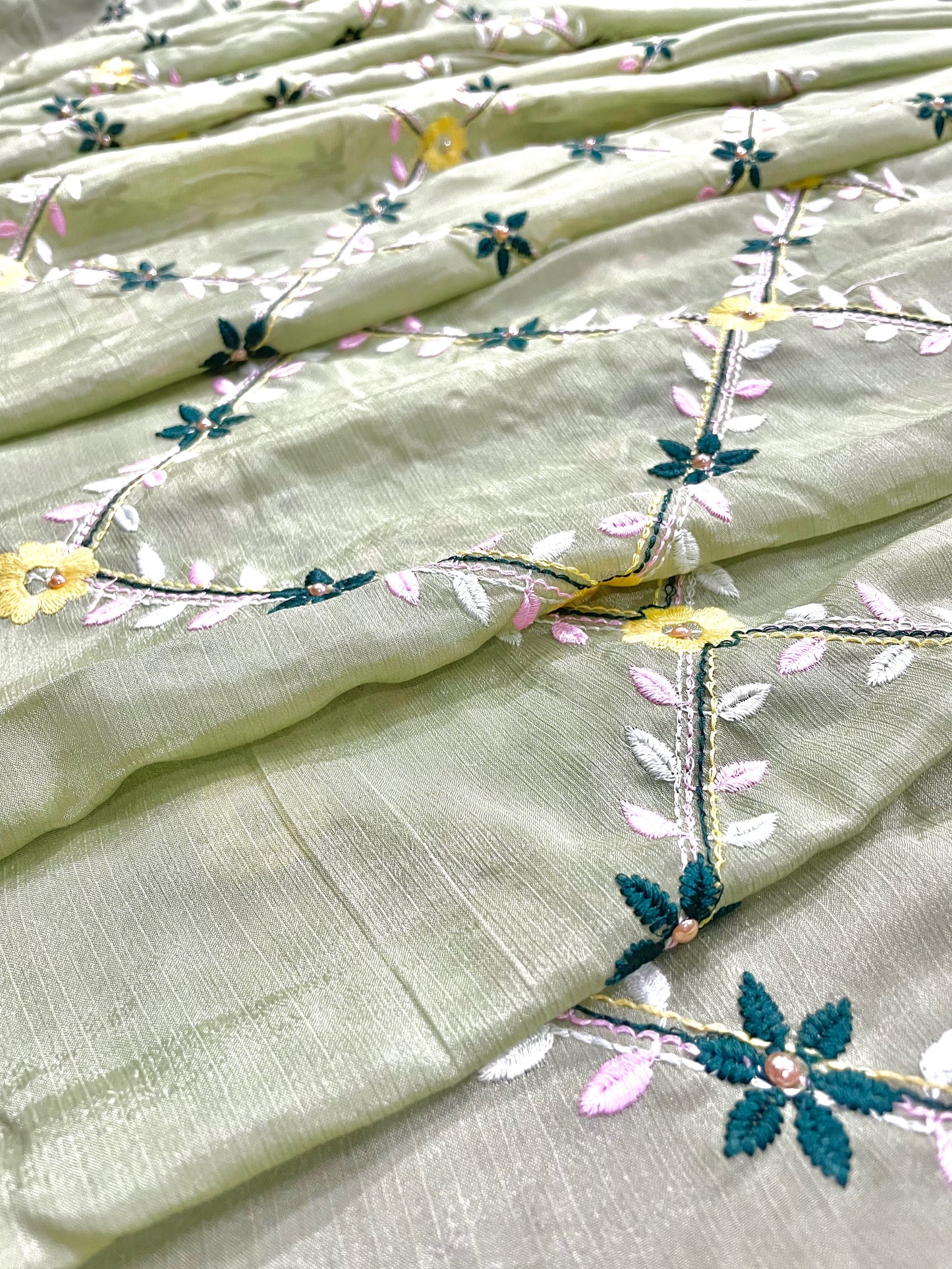 Floral Embroidered Crepe Saree - Vanesara