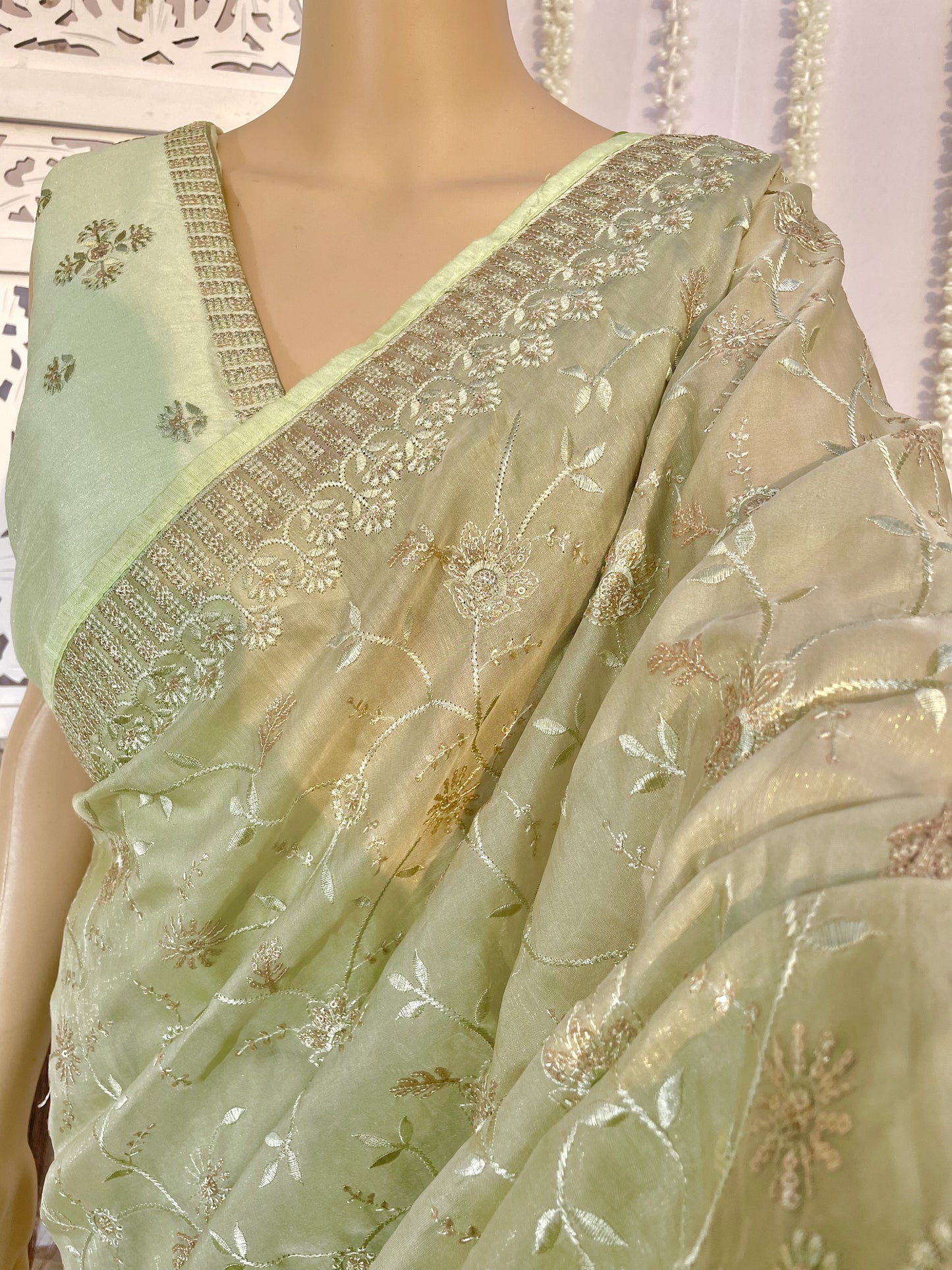 Floral Embroidery And Sequin Touch Saree - Vanesara