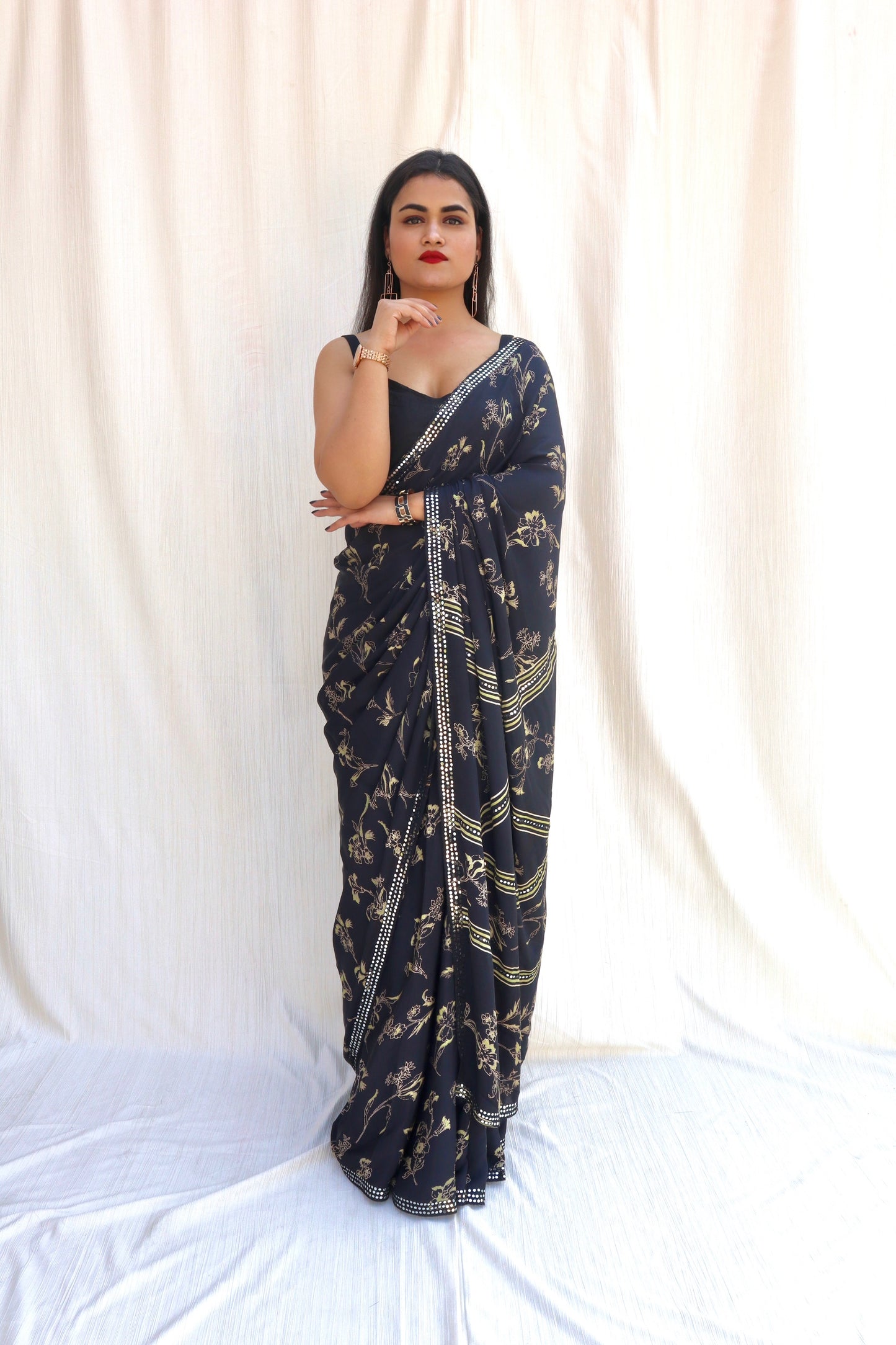 Mirror Hand Work Crepe - Vanesara