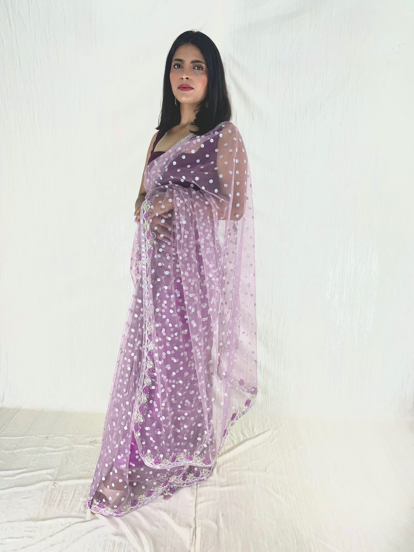Net Saree with Handwork - Vanesara