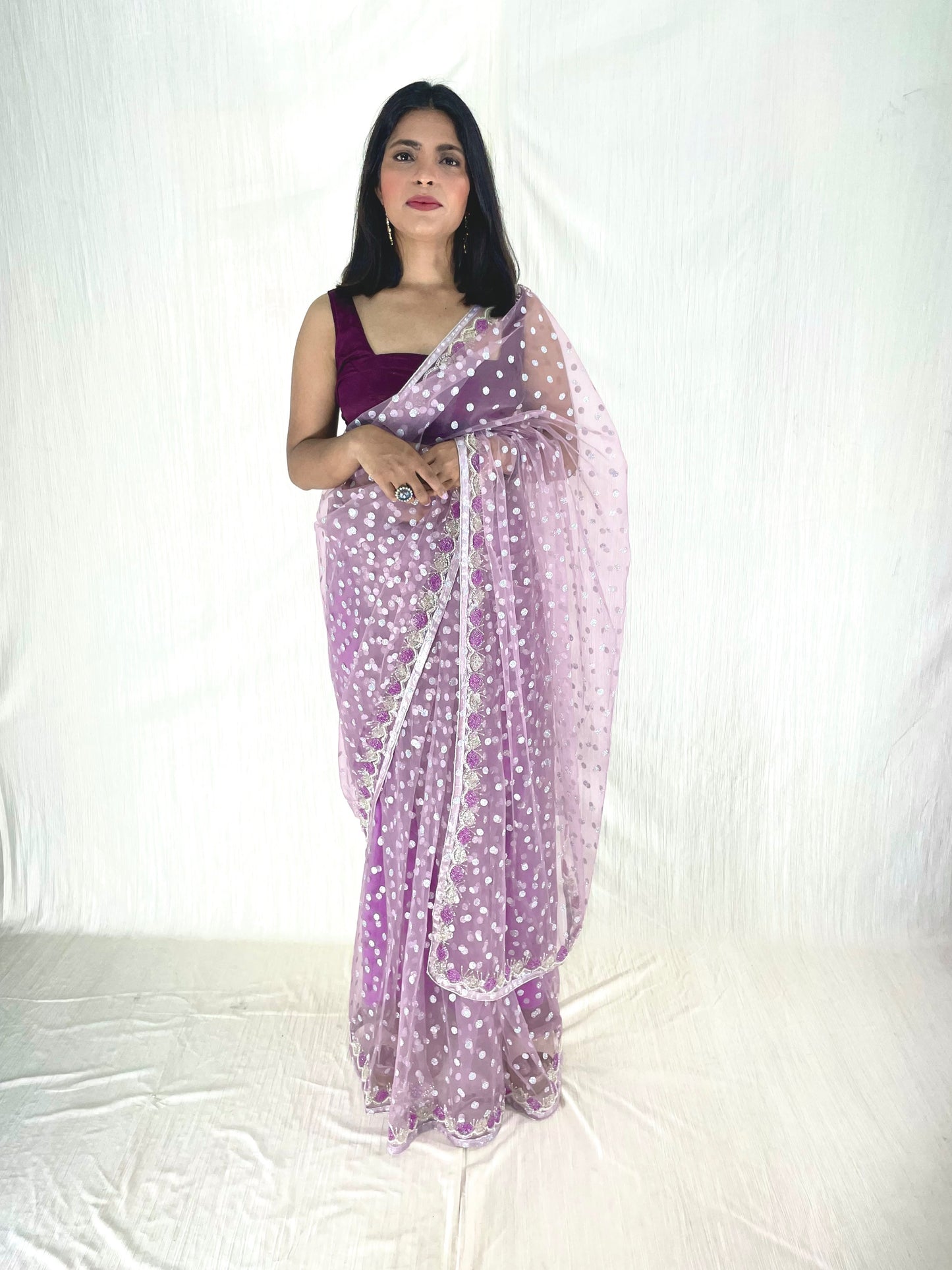 Net Saree with Handwork - Vanesara