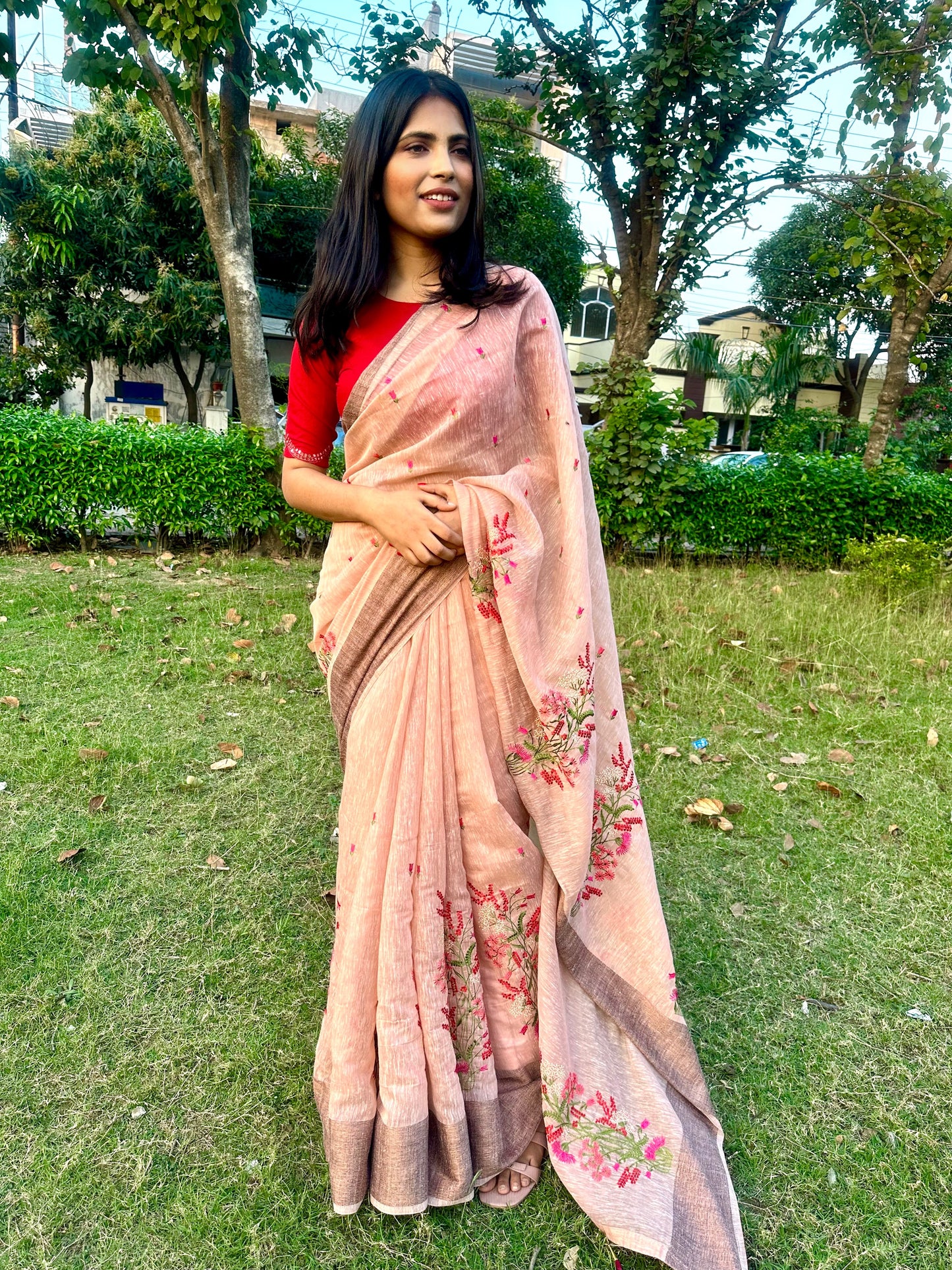 Multicolor Floral Embroidered Saree - Vanesara