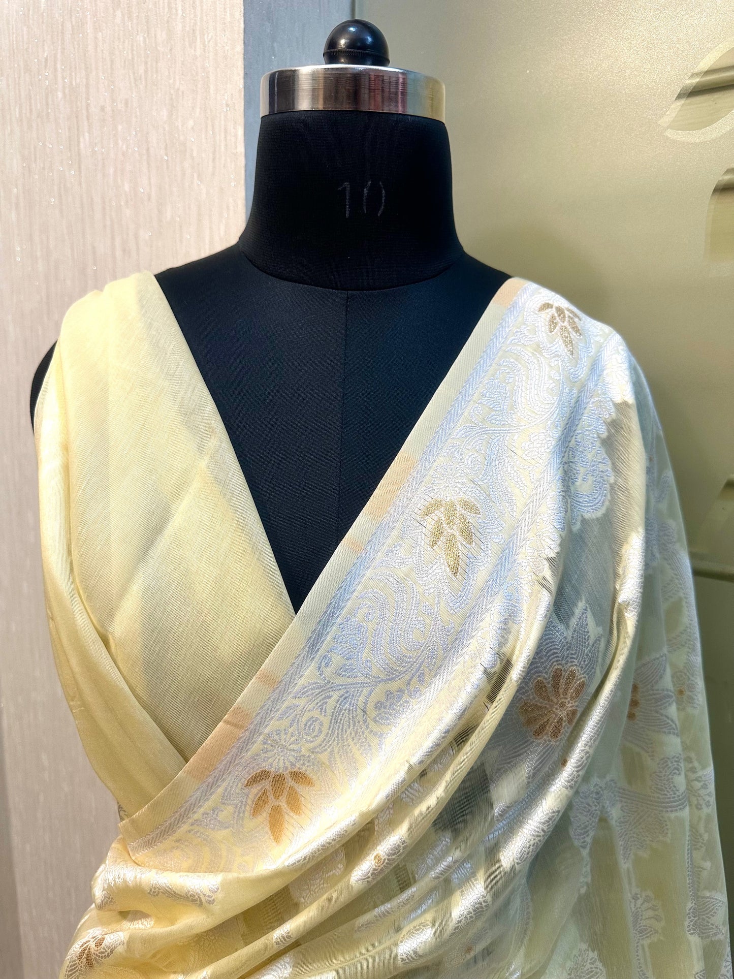 Light Yellow Cotton Saree - Vanesara