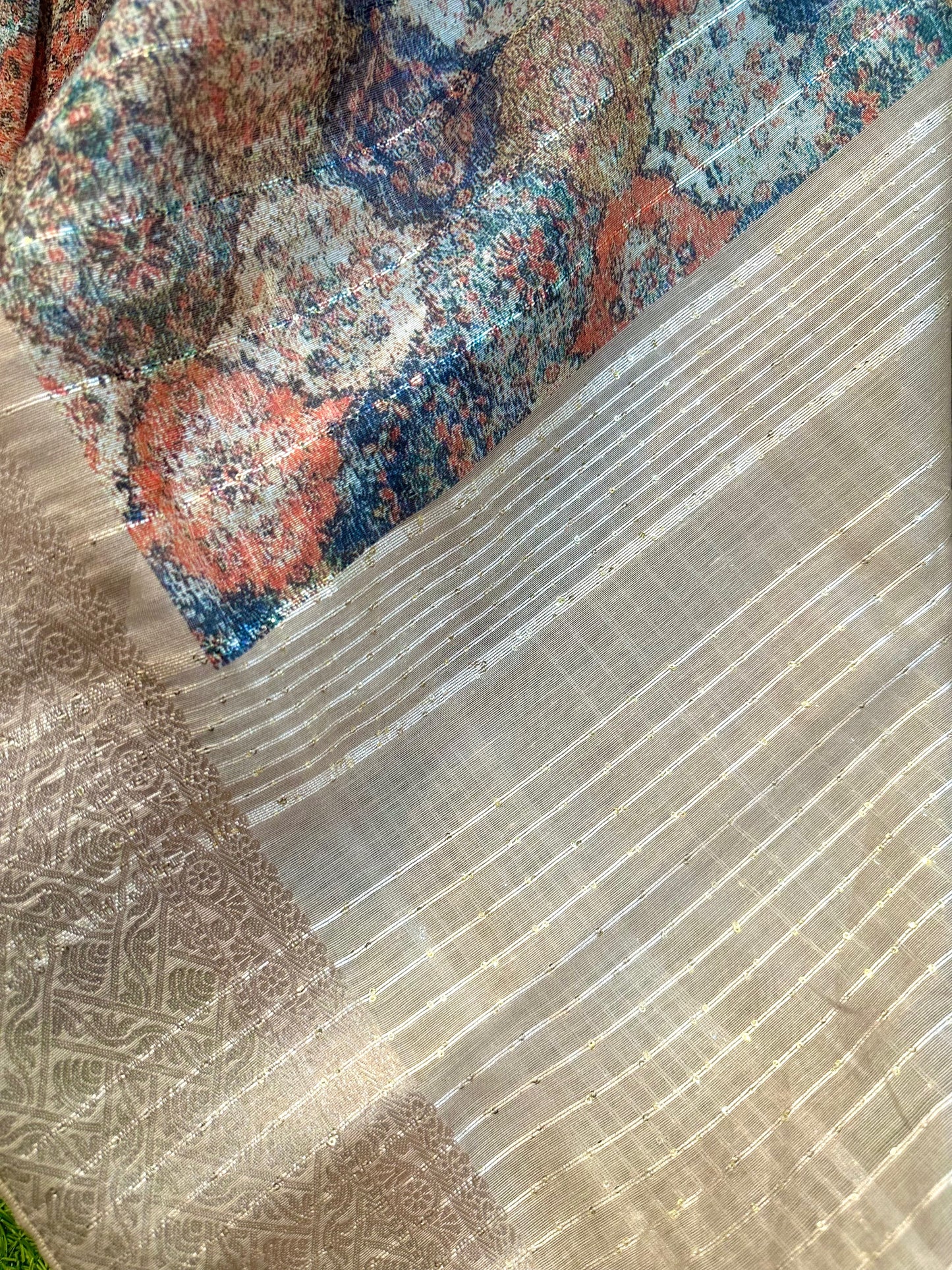 Brown Organza Floral Print and Zari Saree - Vanesara