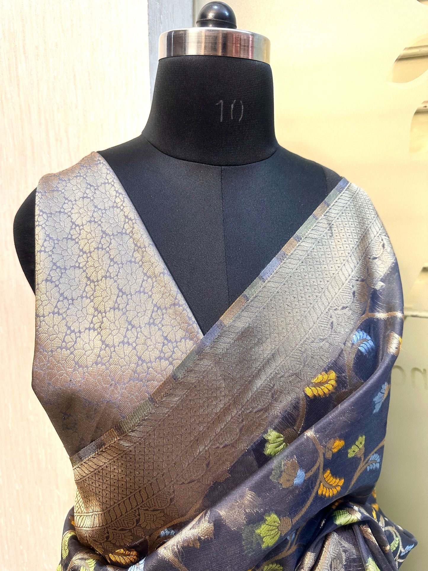 Multicolor Floral Print Organza Saree
