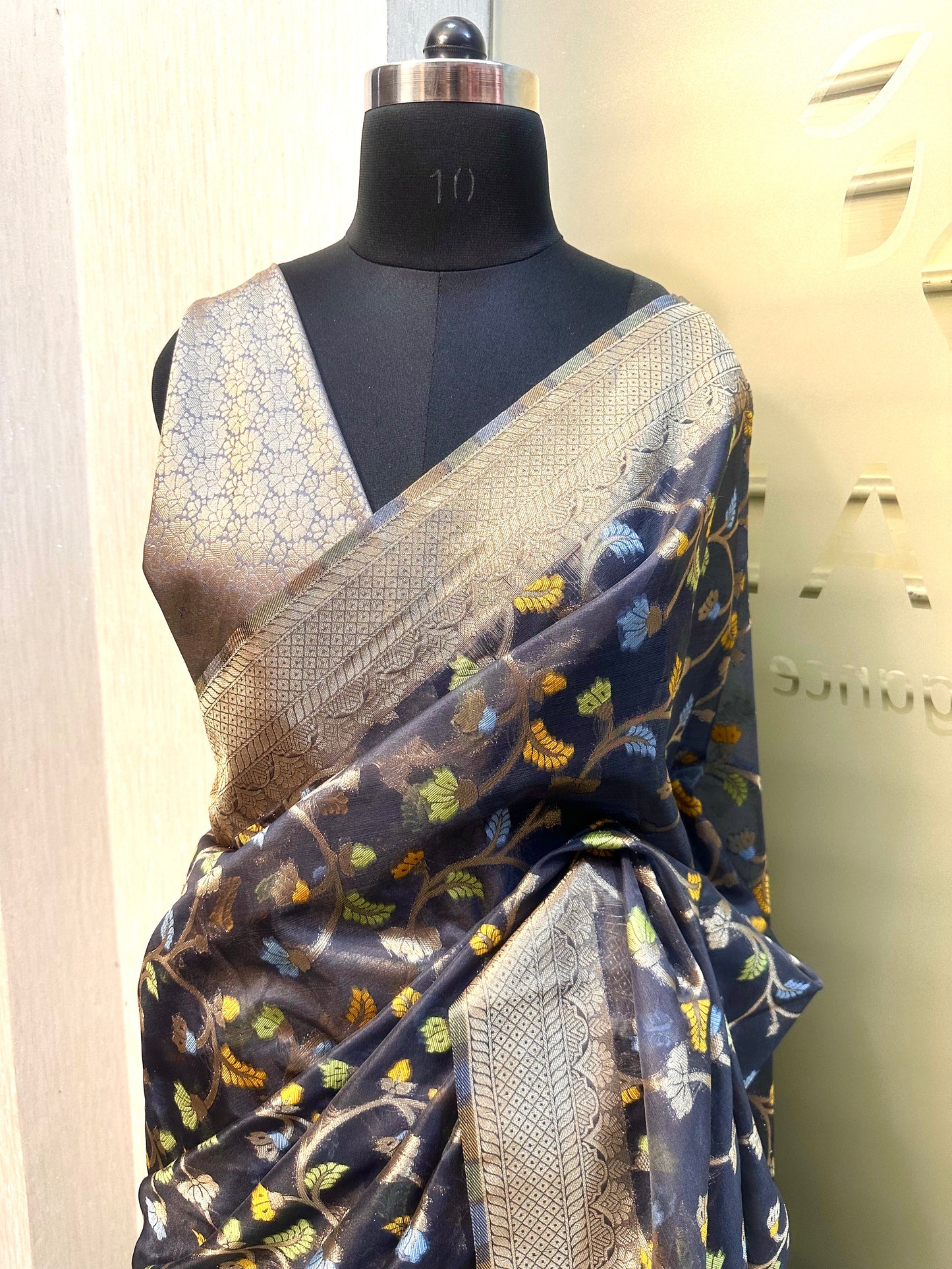 Multicolor Floral Print Organza Saree