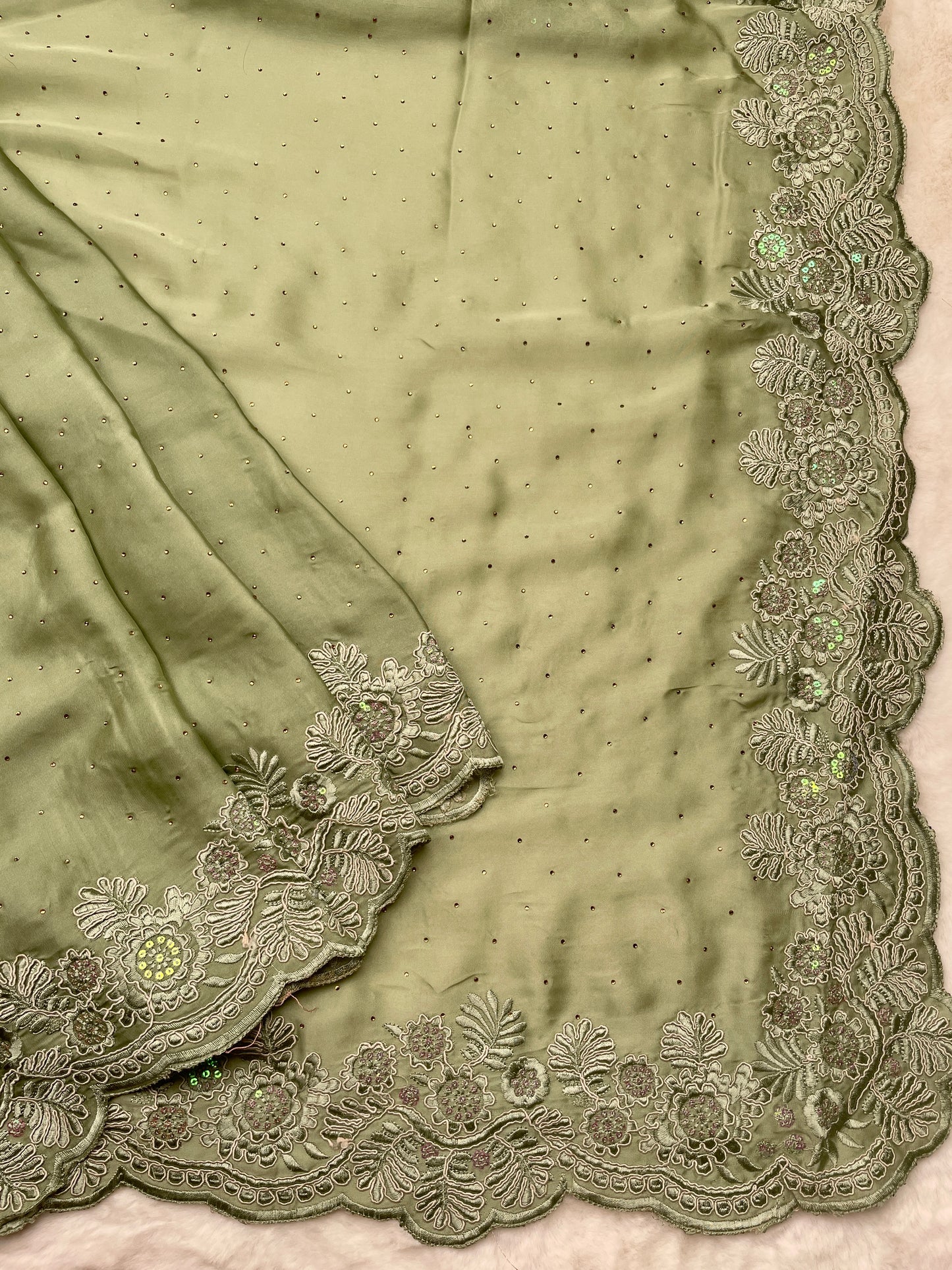 Dusty Green Crepe Saree - Vanesara