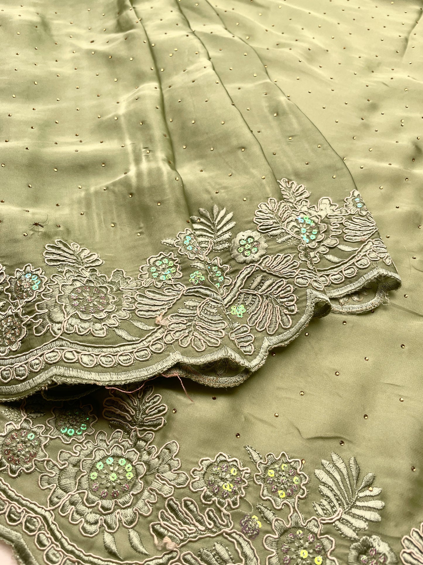 Dusty Green Crepe Saree - Vanesara