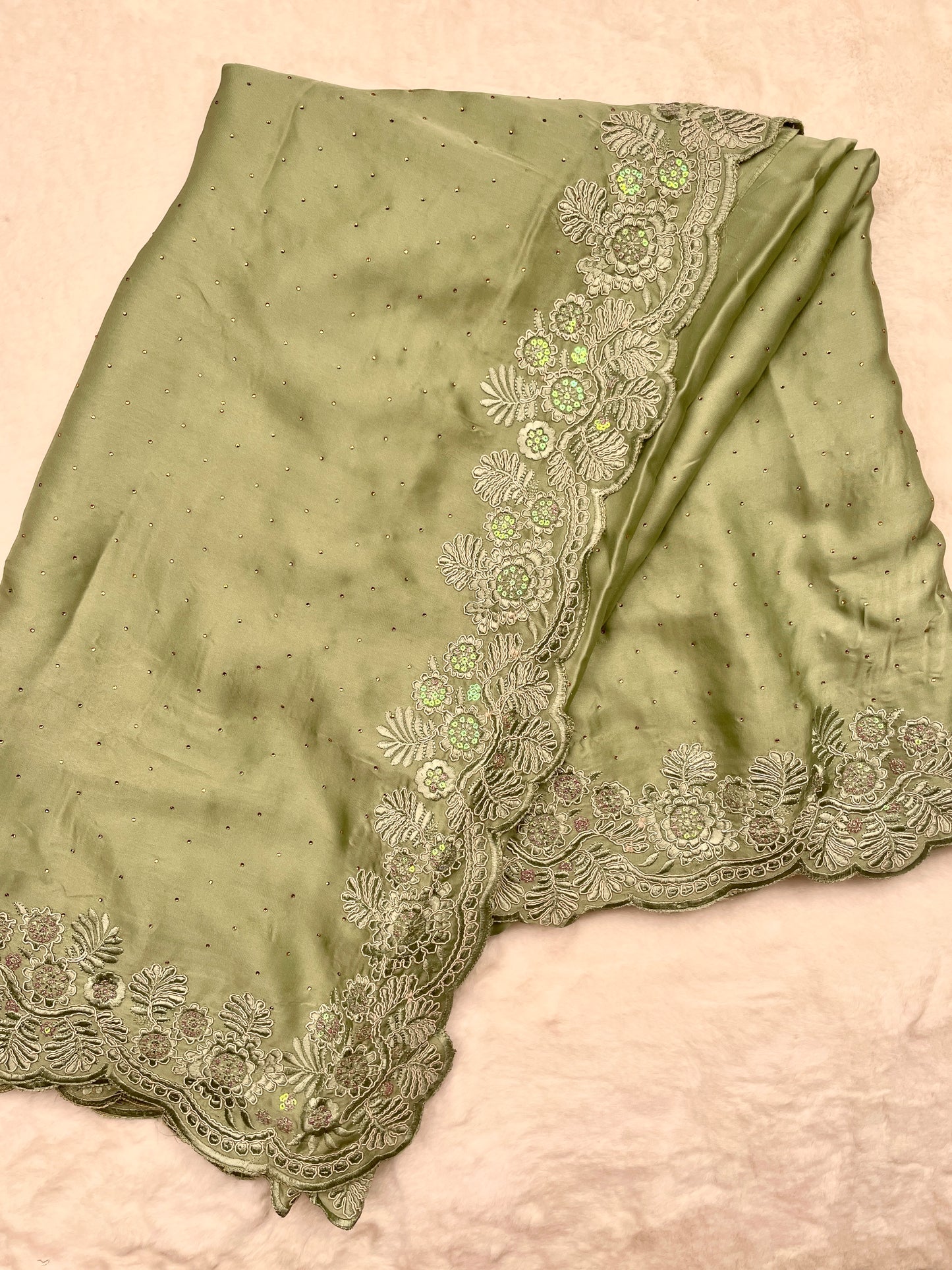 Dusty Green Crepe Saree - Vanesara