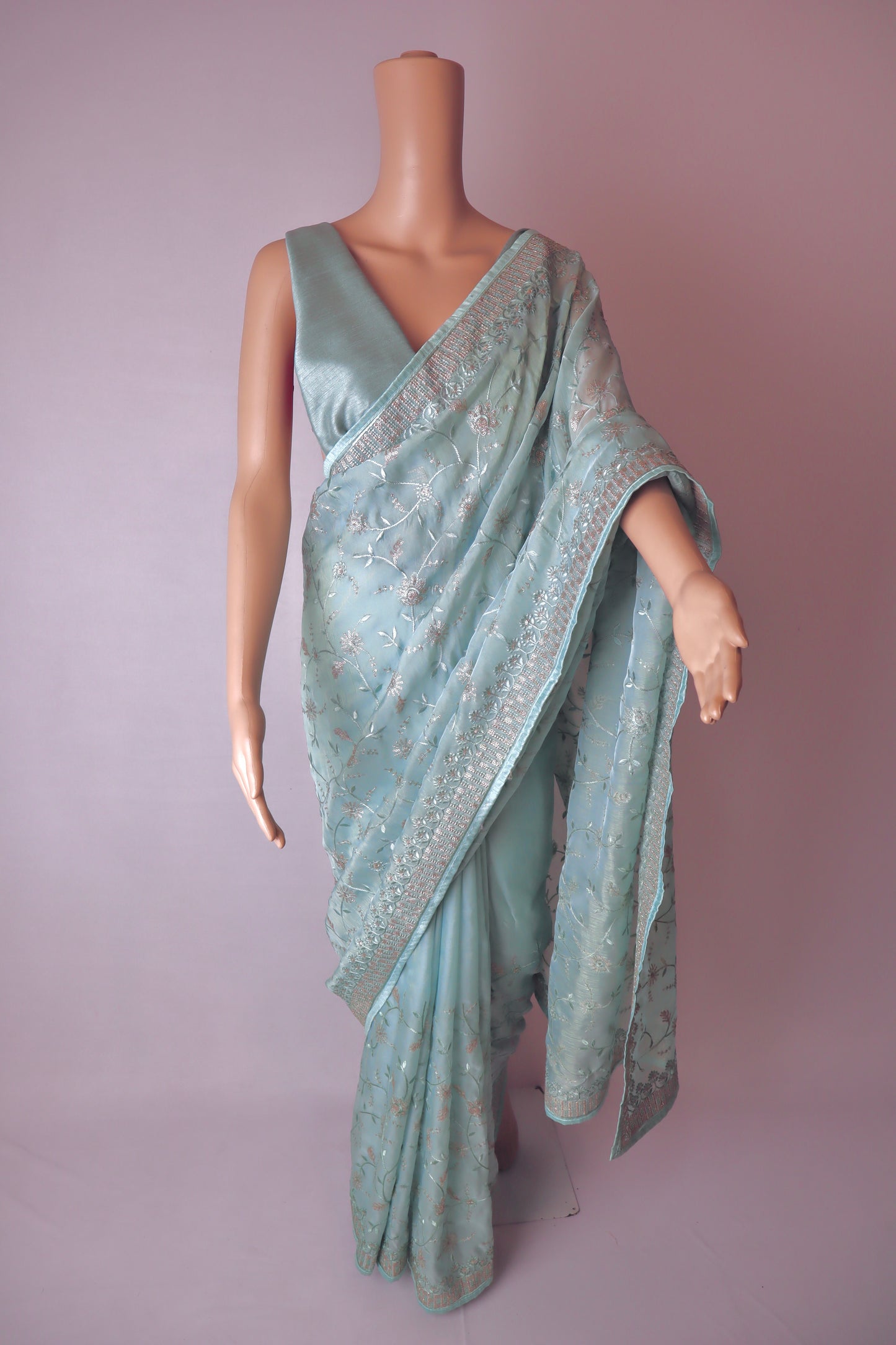 Floral Embroidery And Sequin Touch Saree - Vanesara