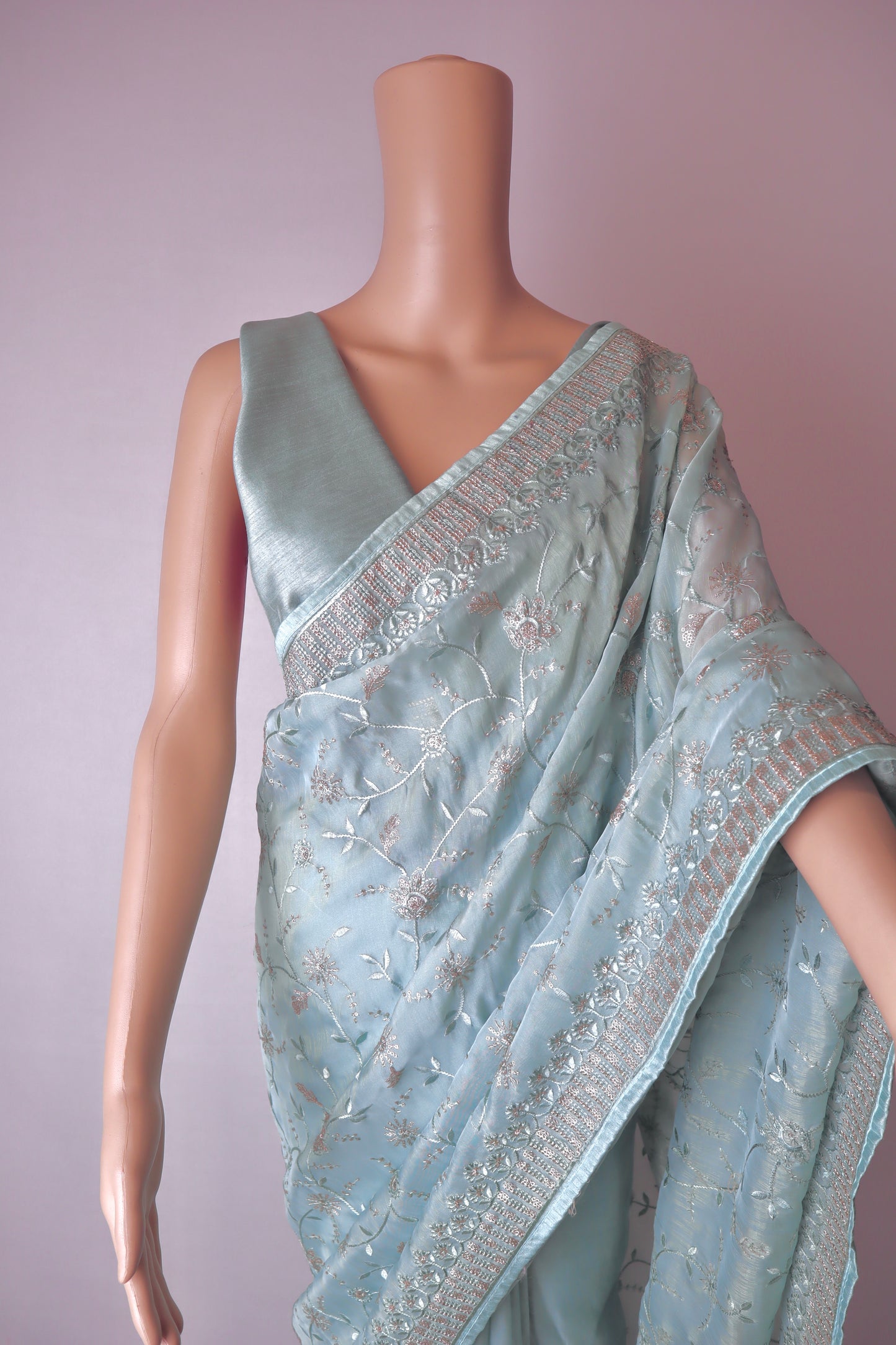 Floral Embroidery And Sequin Touch Saree - Vanesara