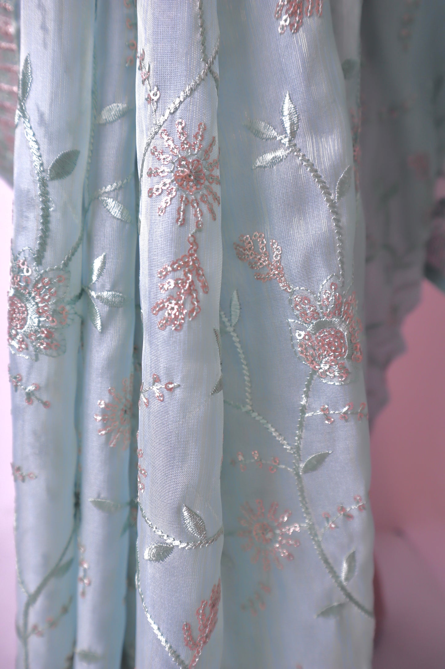 Floral Embroidery And Sequin Touch Saree - Vanesara