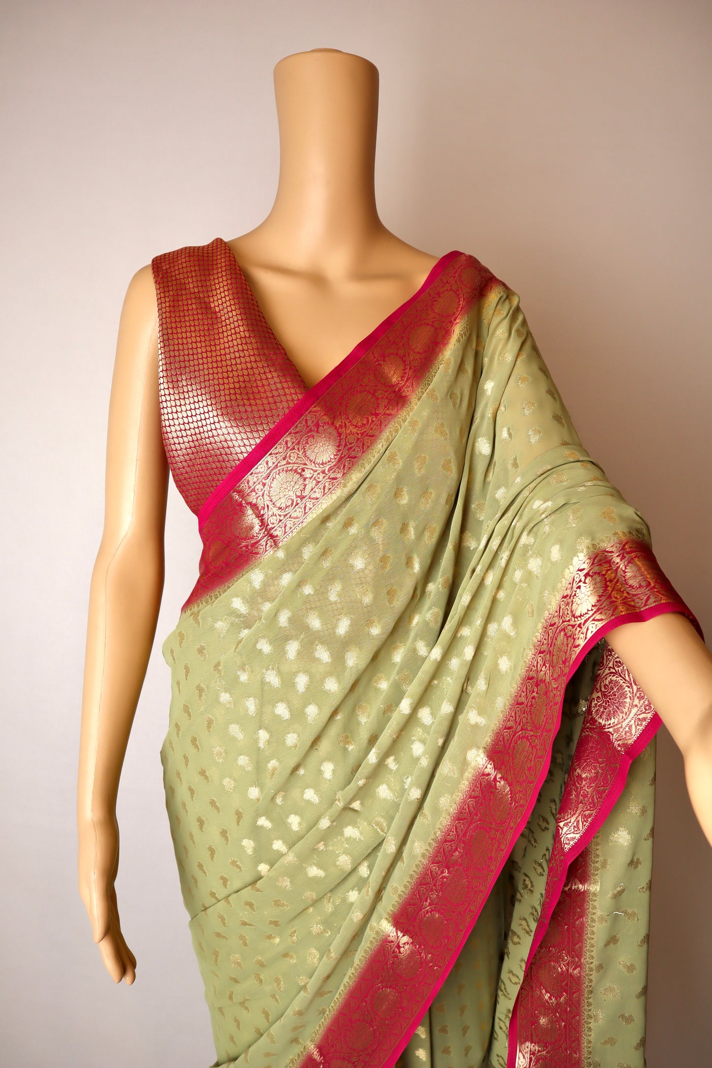 Dusty Green Zari Woven Saree - Vanesara
