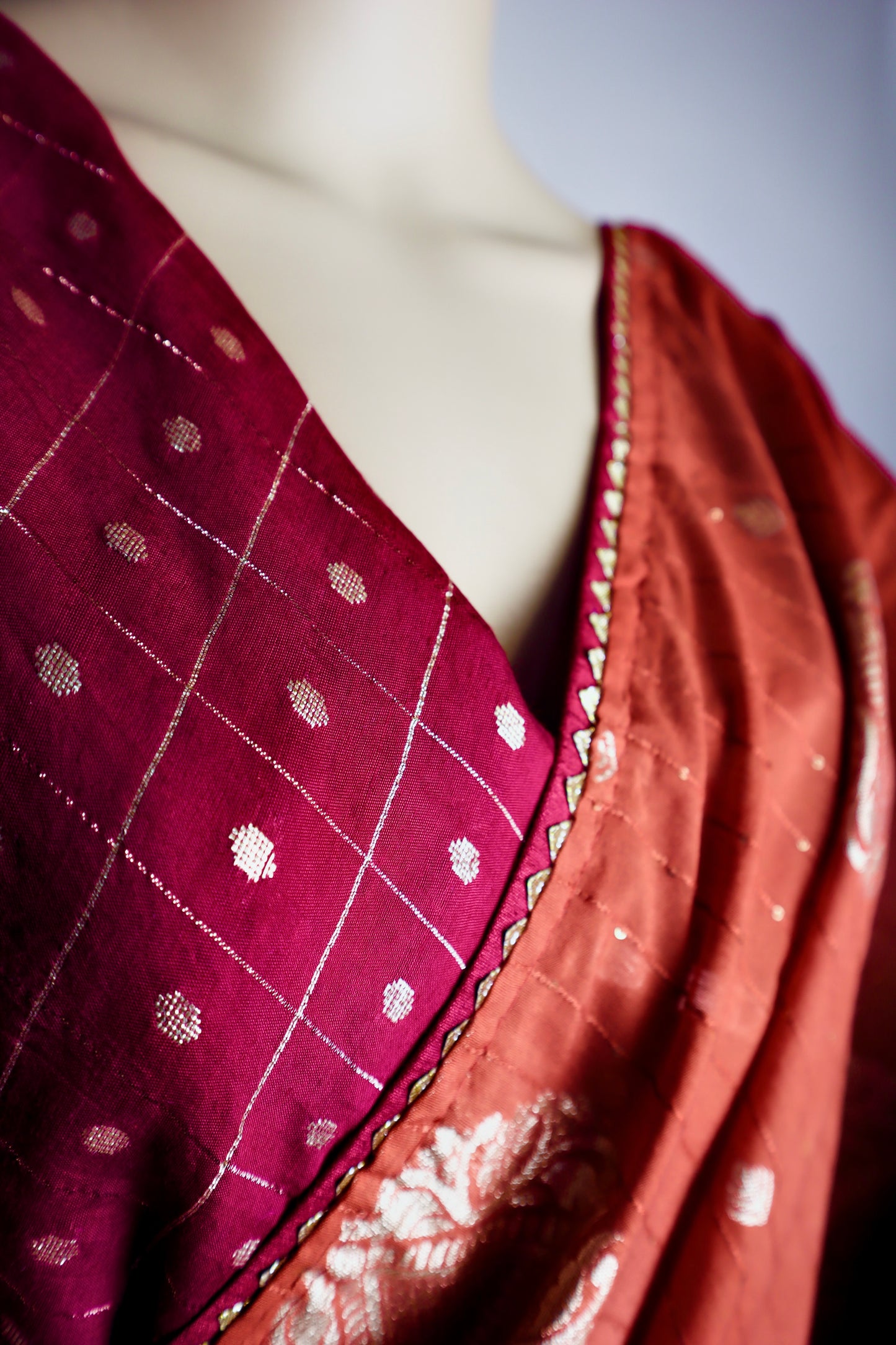 Zari Woven Brick Red Saree - Vanesara