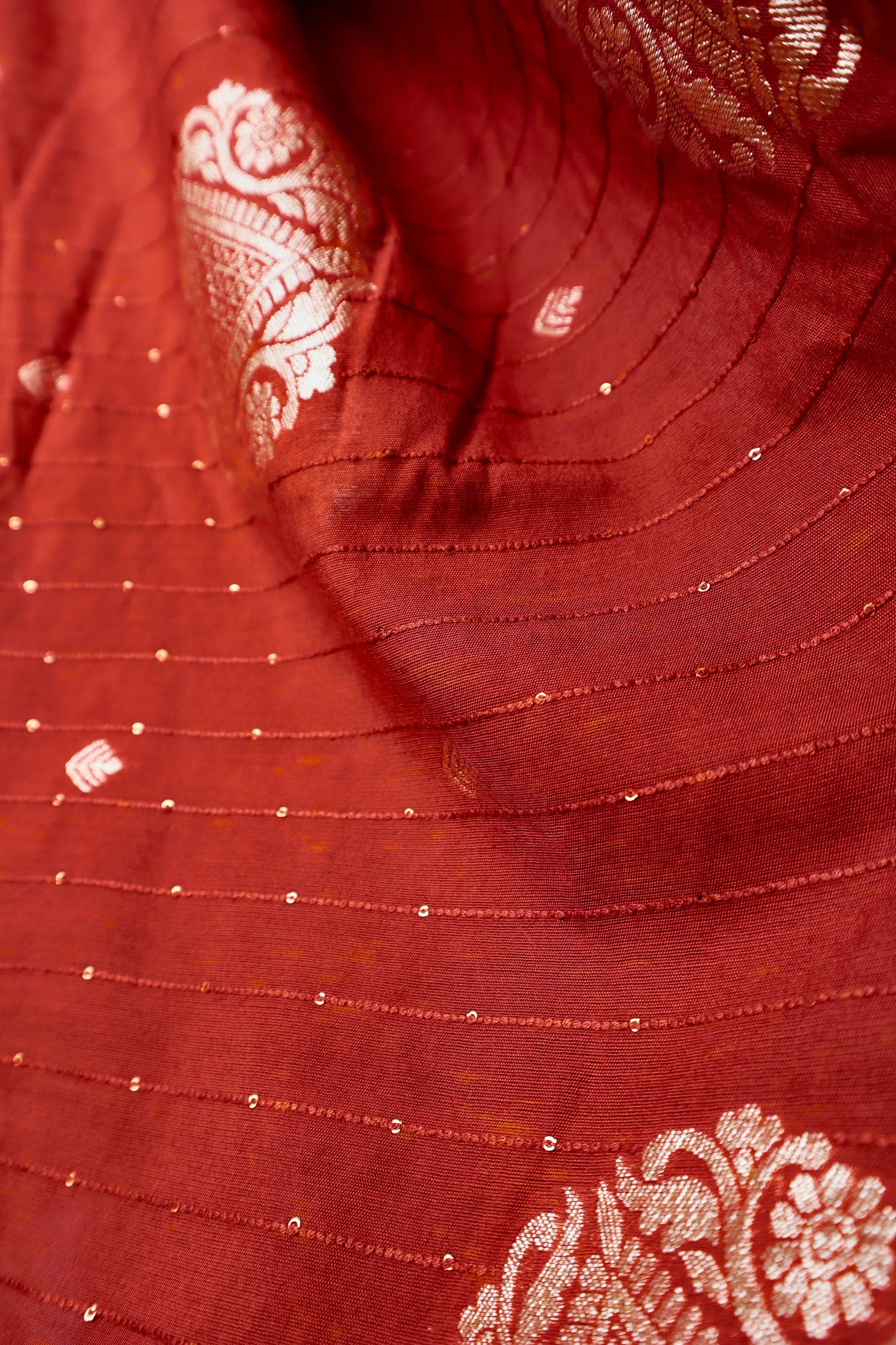 Zari Woven Brick Red Saree - Vanesara