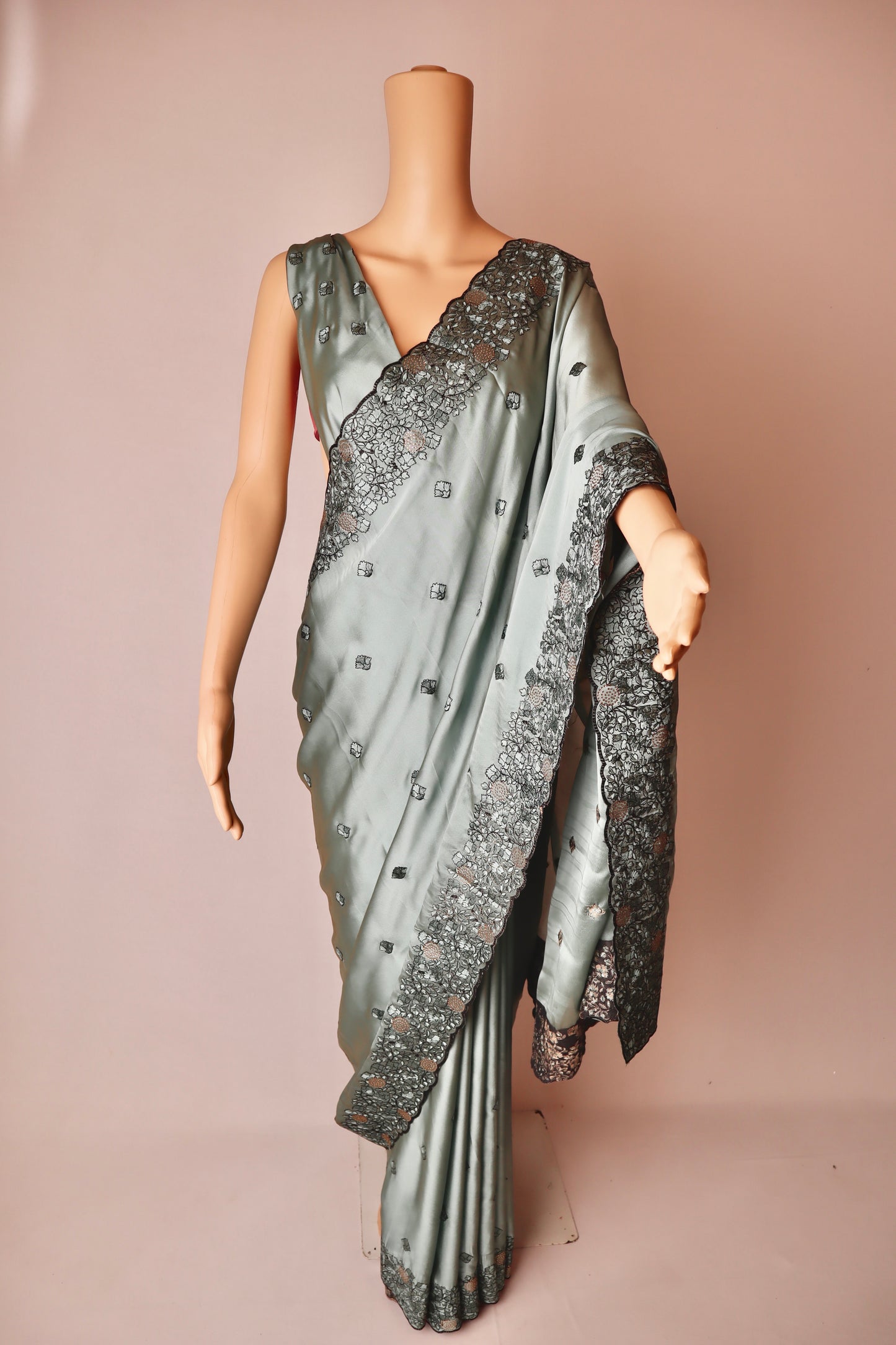 Thread work saree with Swarovski touch - Vanesara