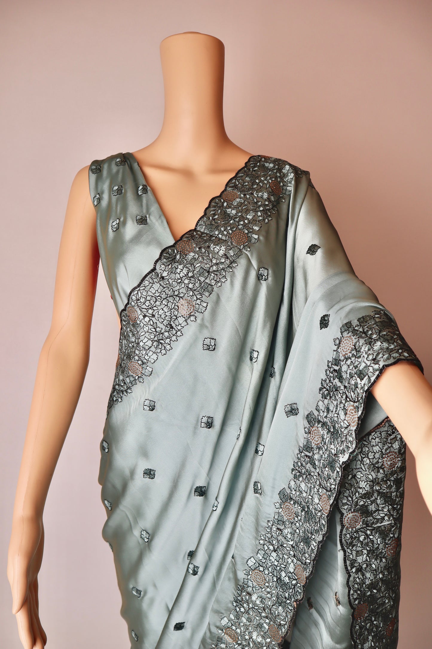 Thread work saree with Swarovski touch - Vanesara