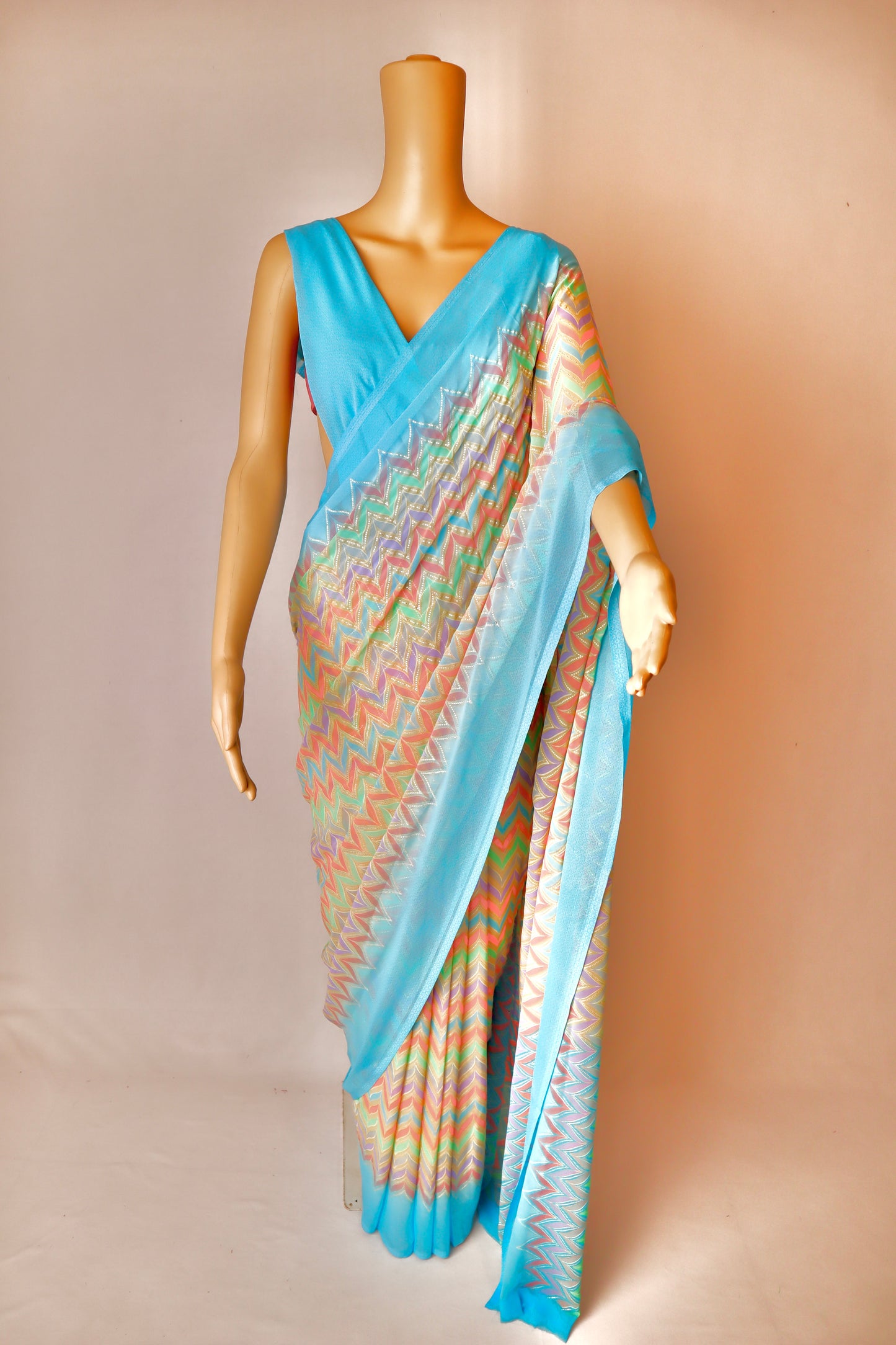 Blue printed georgette saree - Vanesara