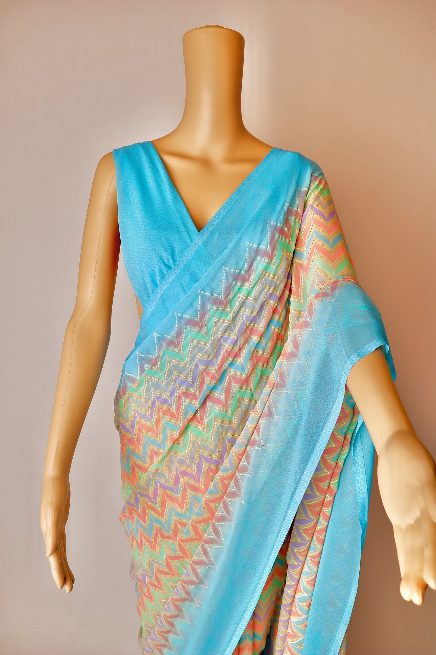 Blue printed georgette saree - Vanesara