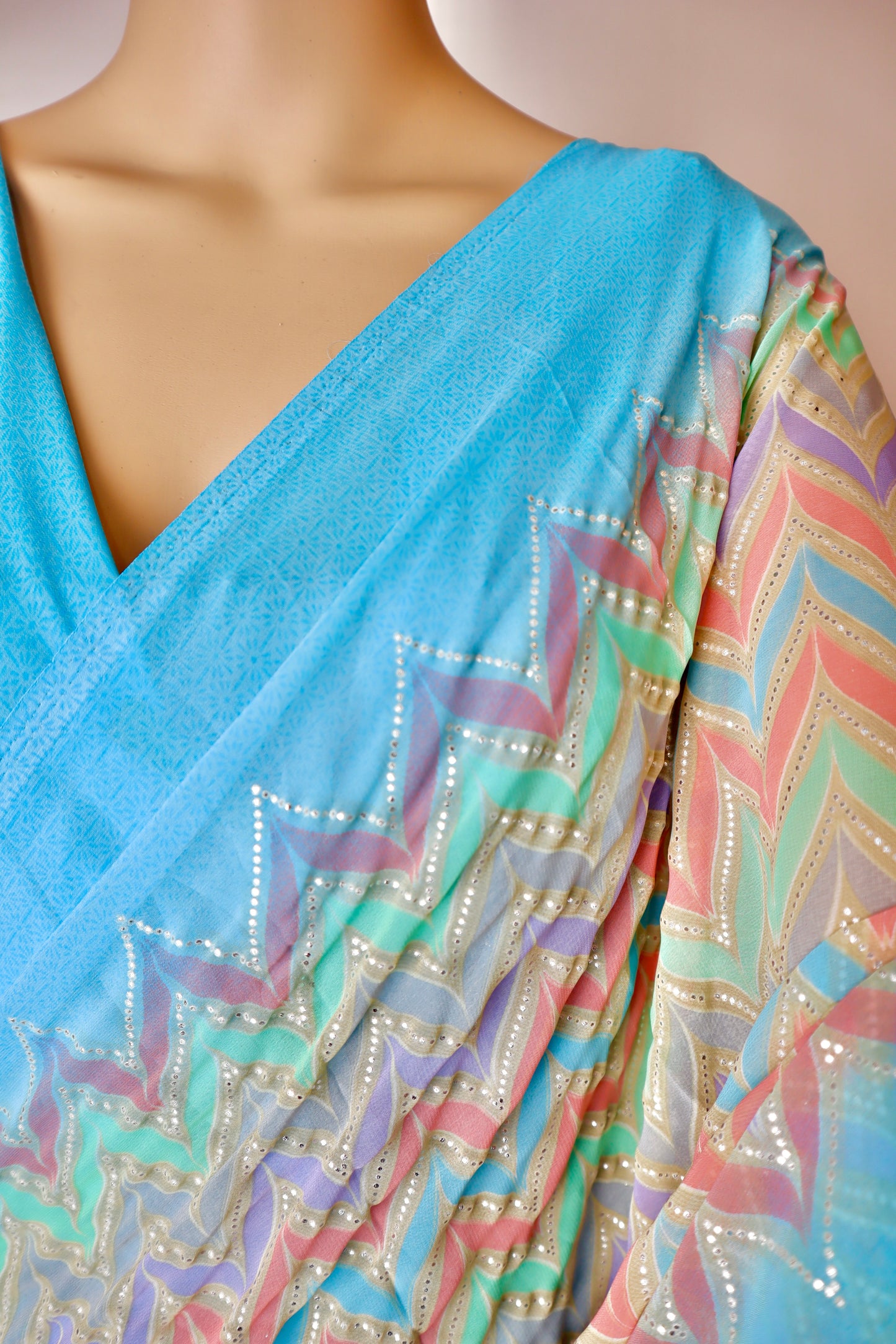 Blue printed georgette saree - Vanesara
