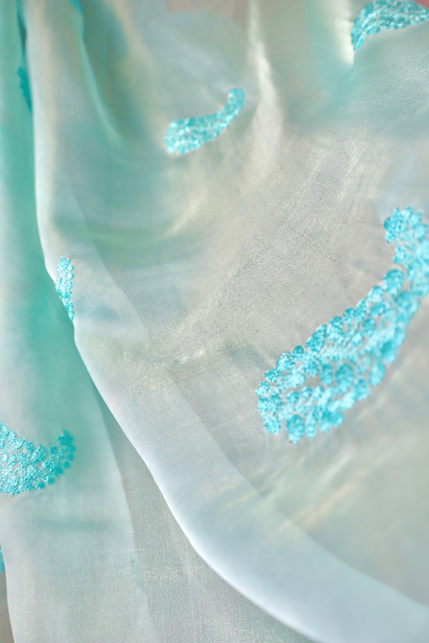 Thread Work With Swarovski Touch Blue Saree - Vanesara