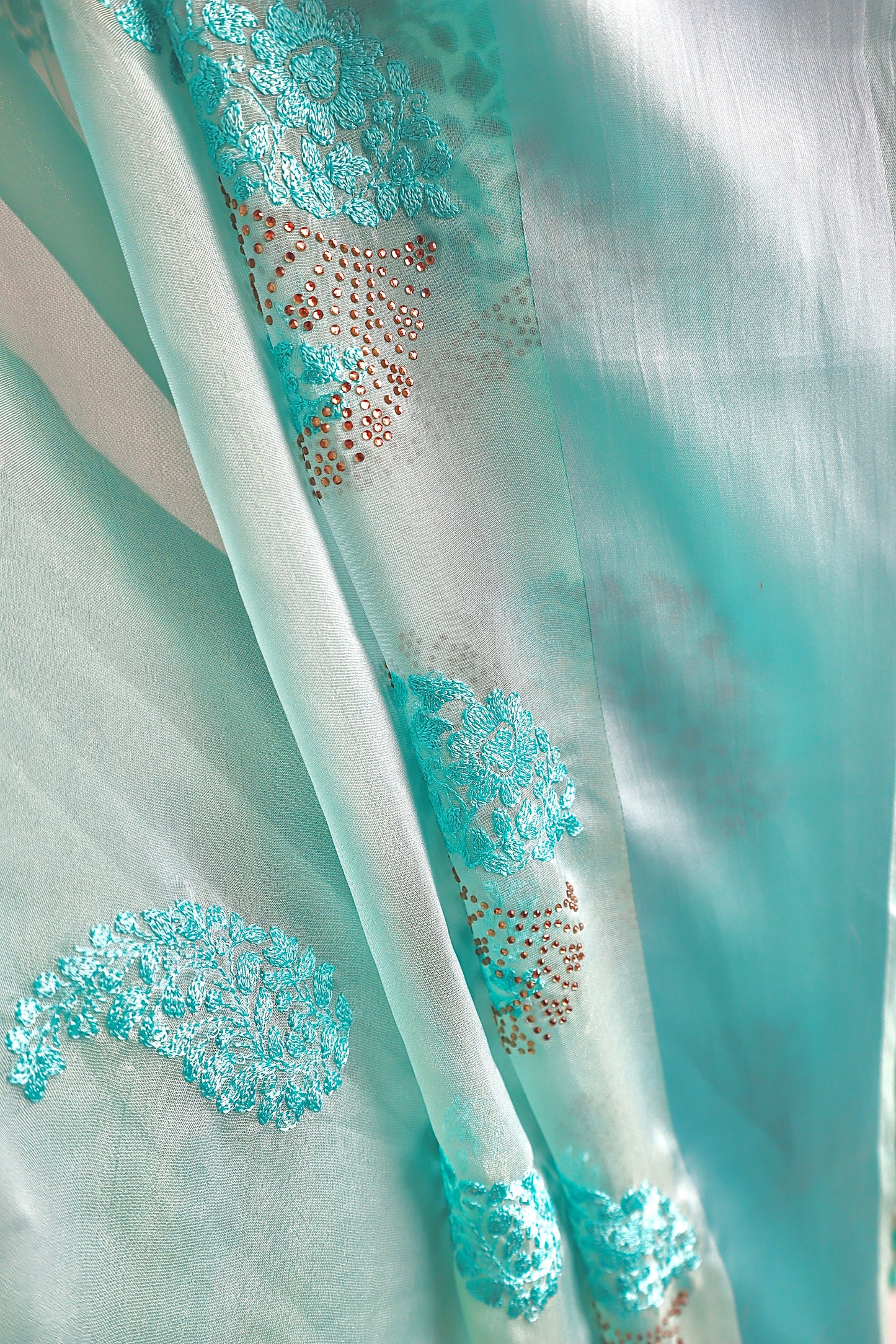 Thread Work With Swarovski Touch Blue Saree - Vanesara