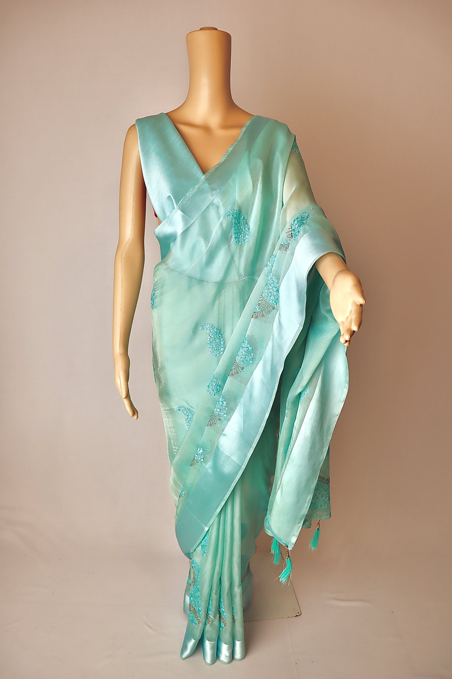 Thread Work With Swarovski Touch Blue Saree - Vanesara