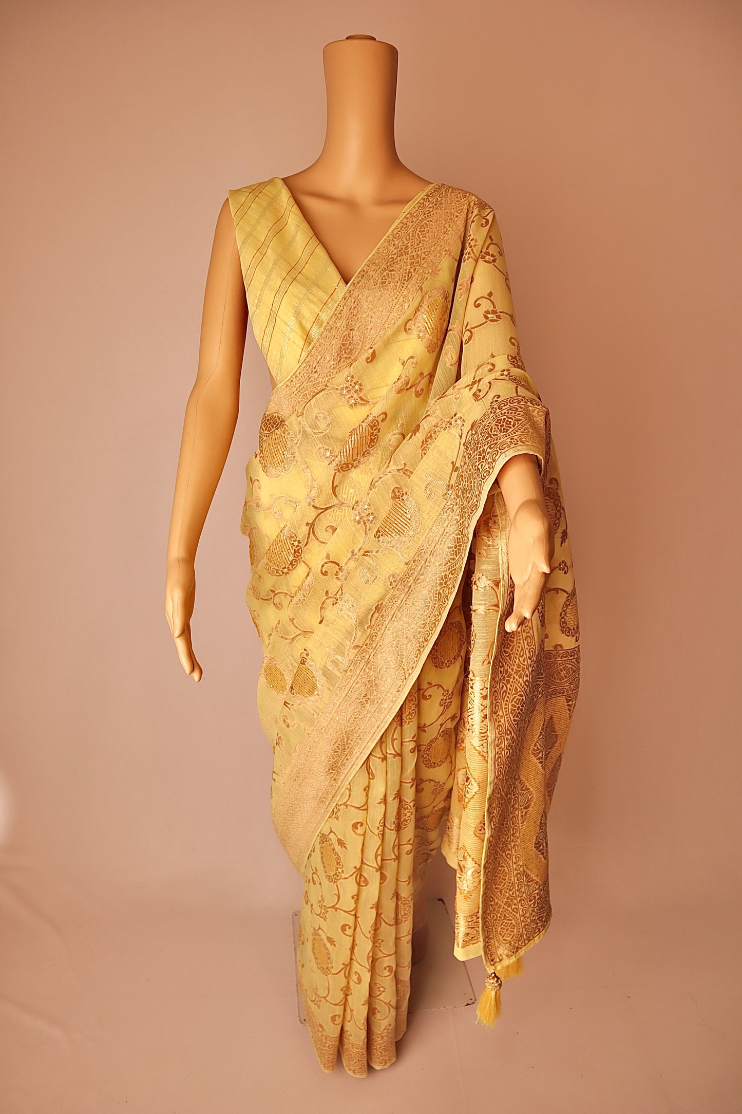 Yellow Printed Pure Cotton Saree - Vanesara