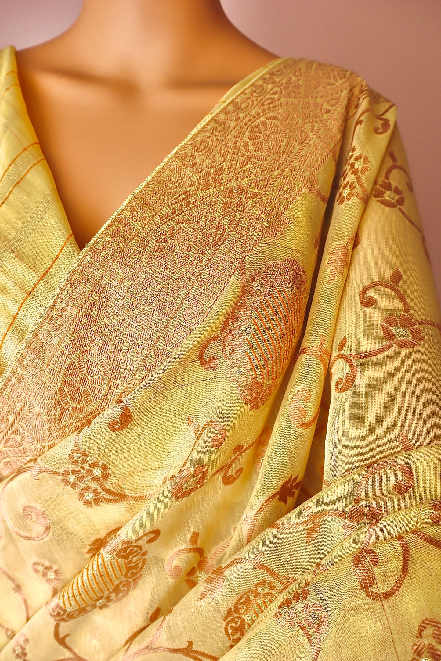 Yellow Printed Pure Cotton Saree - Vanesara