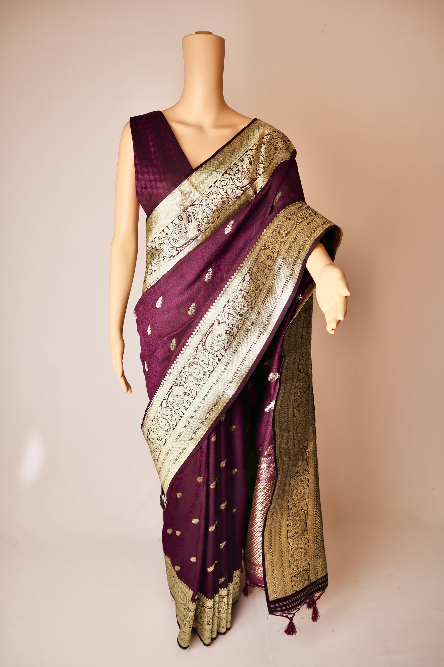 Embroidered Purple Silk Saree - Vanesara