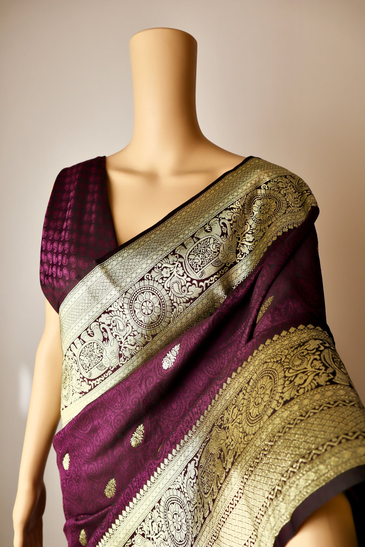 Embroidered Purple Silk Saree - Vanesara