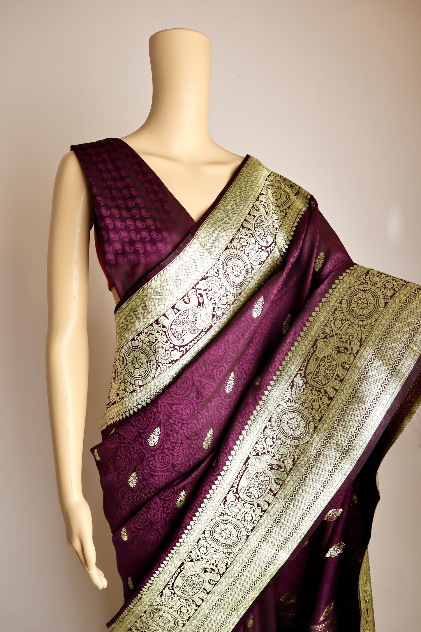 Embroidered Purple Silk Saree - Vanesara