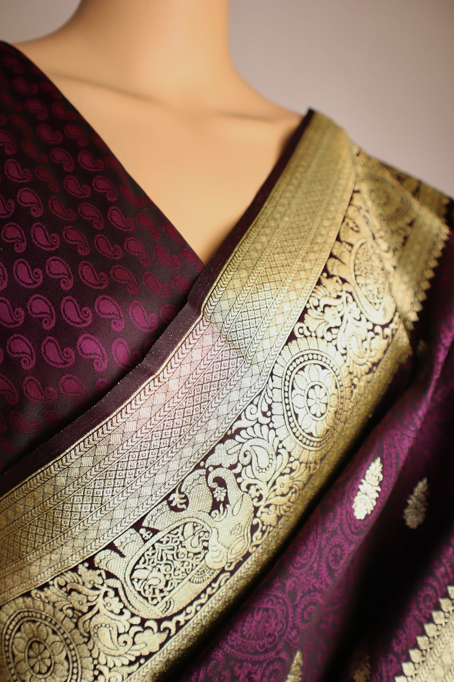 Embroidered Purple Silk Saree - Vanesara