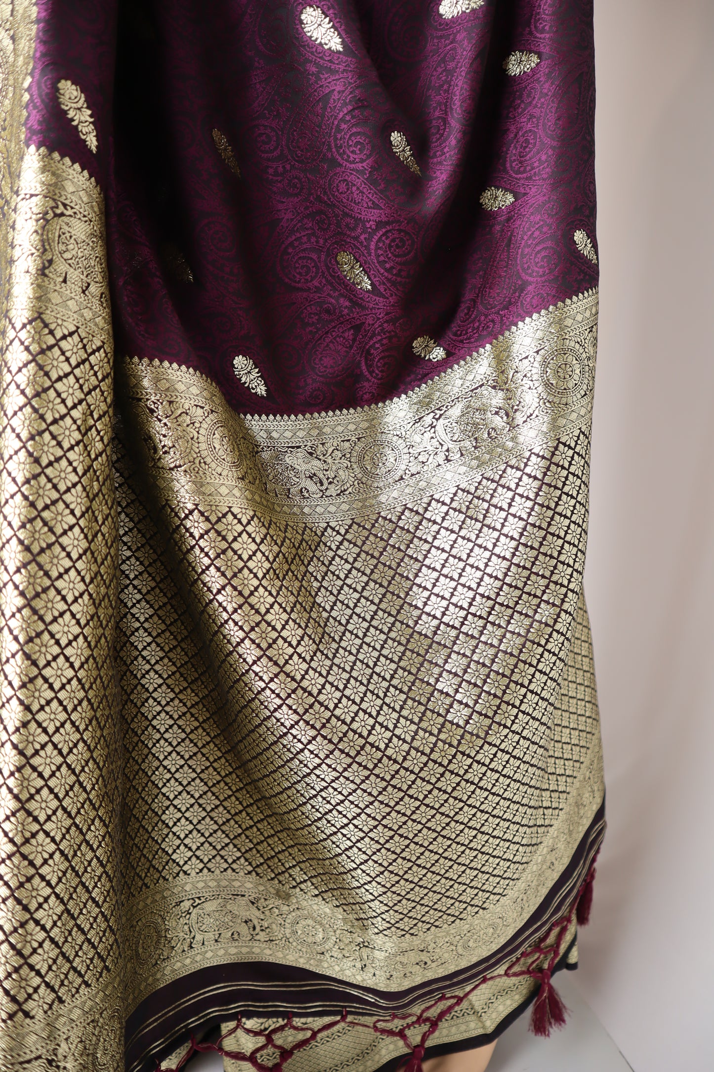 Embroidered Purple Silk Saree - Vanesara