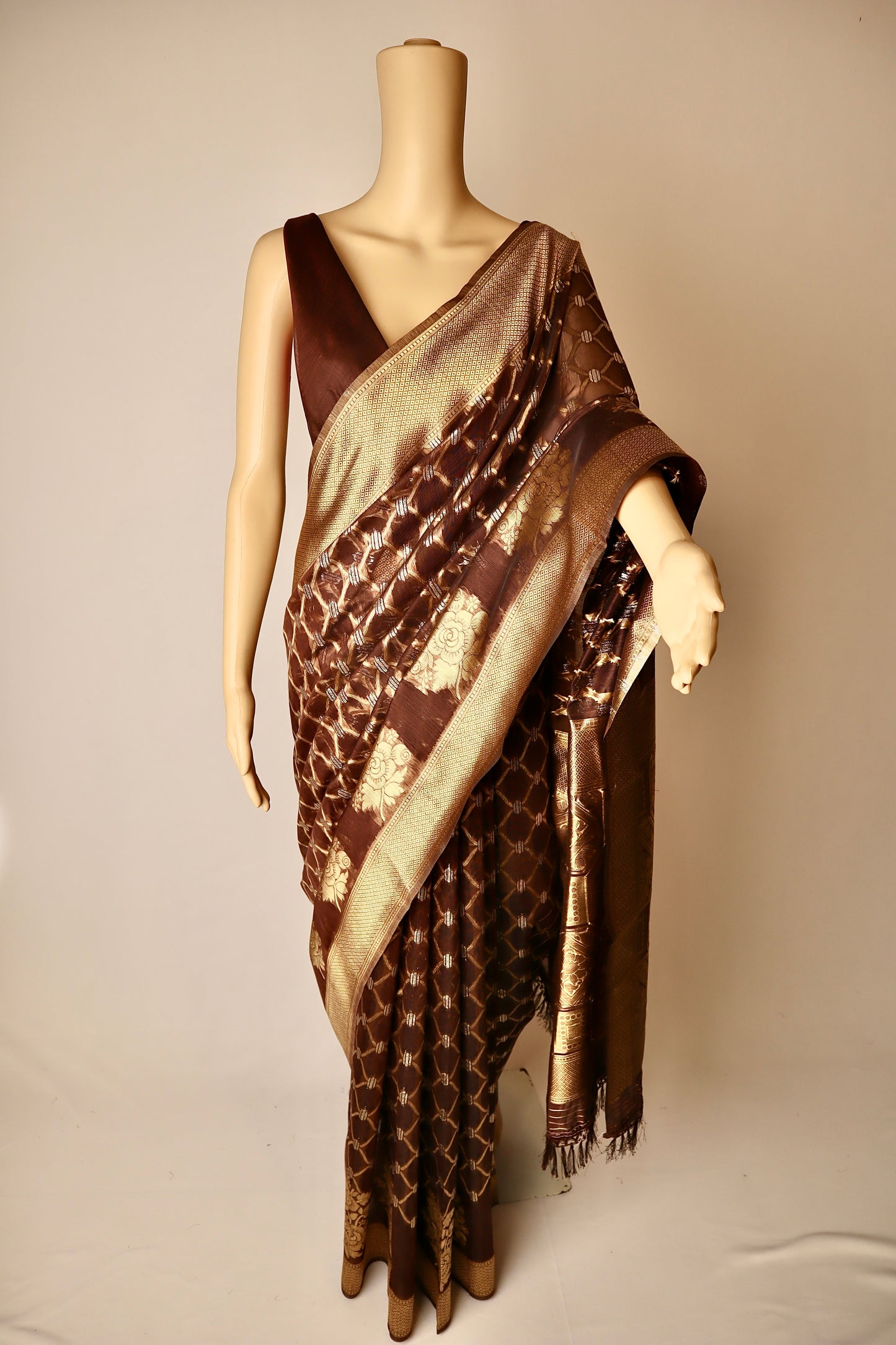 Brown Printed Pure Cotton Saree - Vanesara