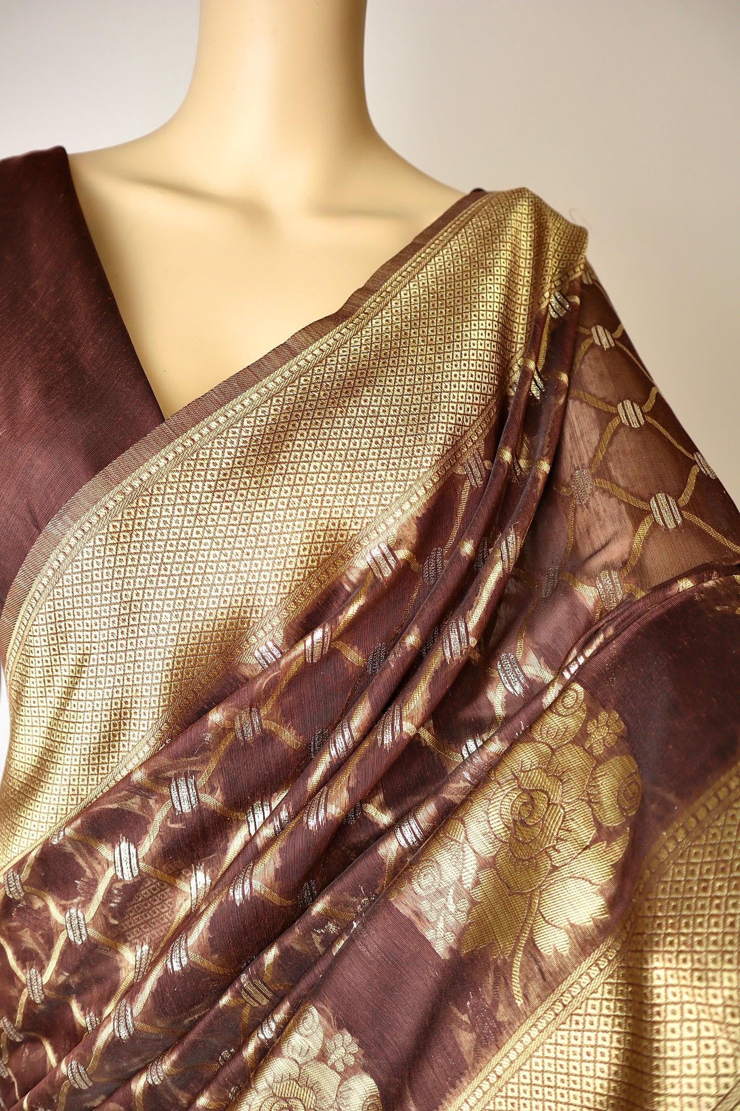 Brown Printed Pure Cotton Saree - Vanesara