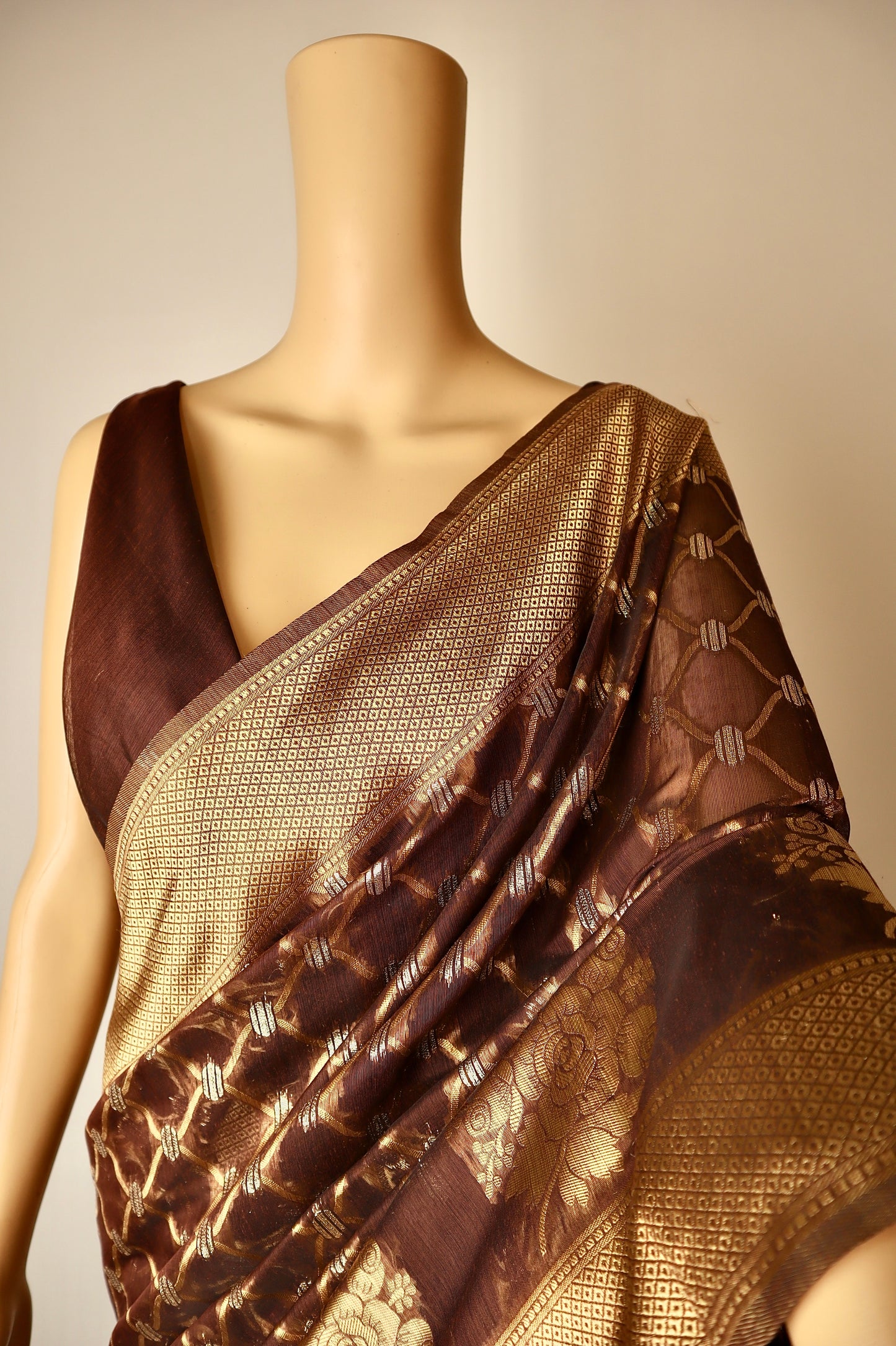 Brown Printed Pure Cotton Saree - Vanesara