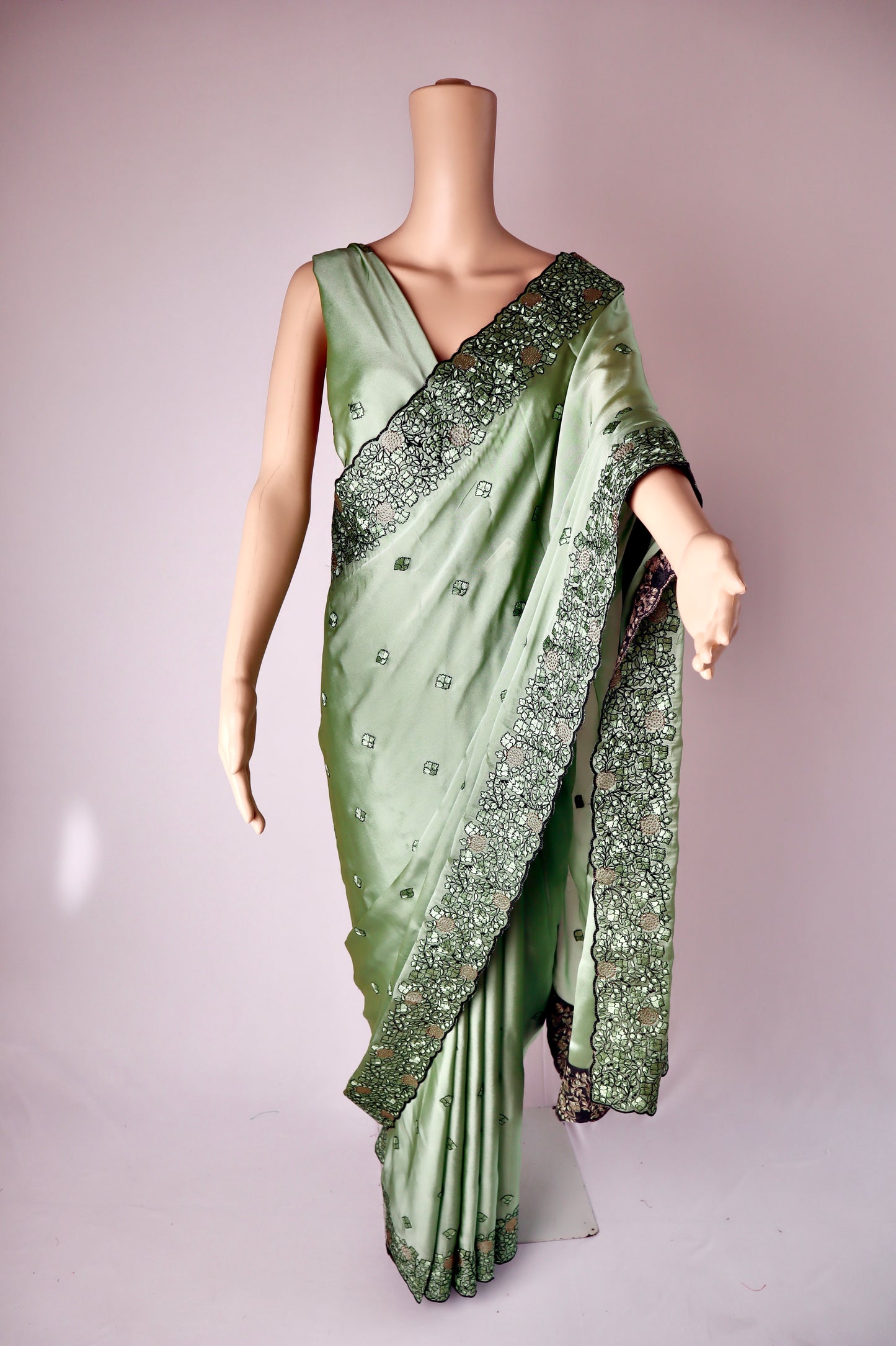 Thread work saree with Swarovski touch - Vanesara