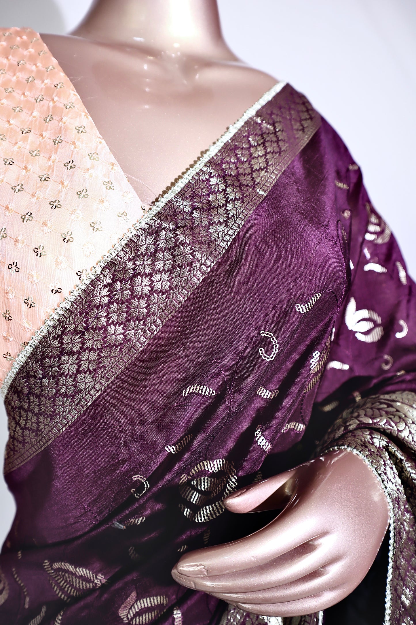Floral Sequin Work All Over Silk - Vanesara