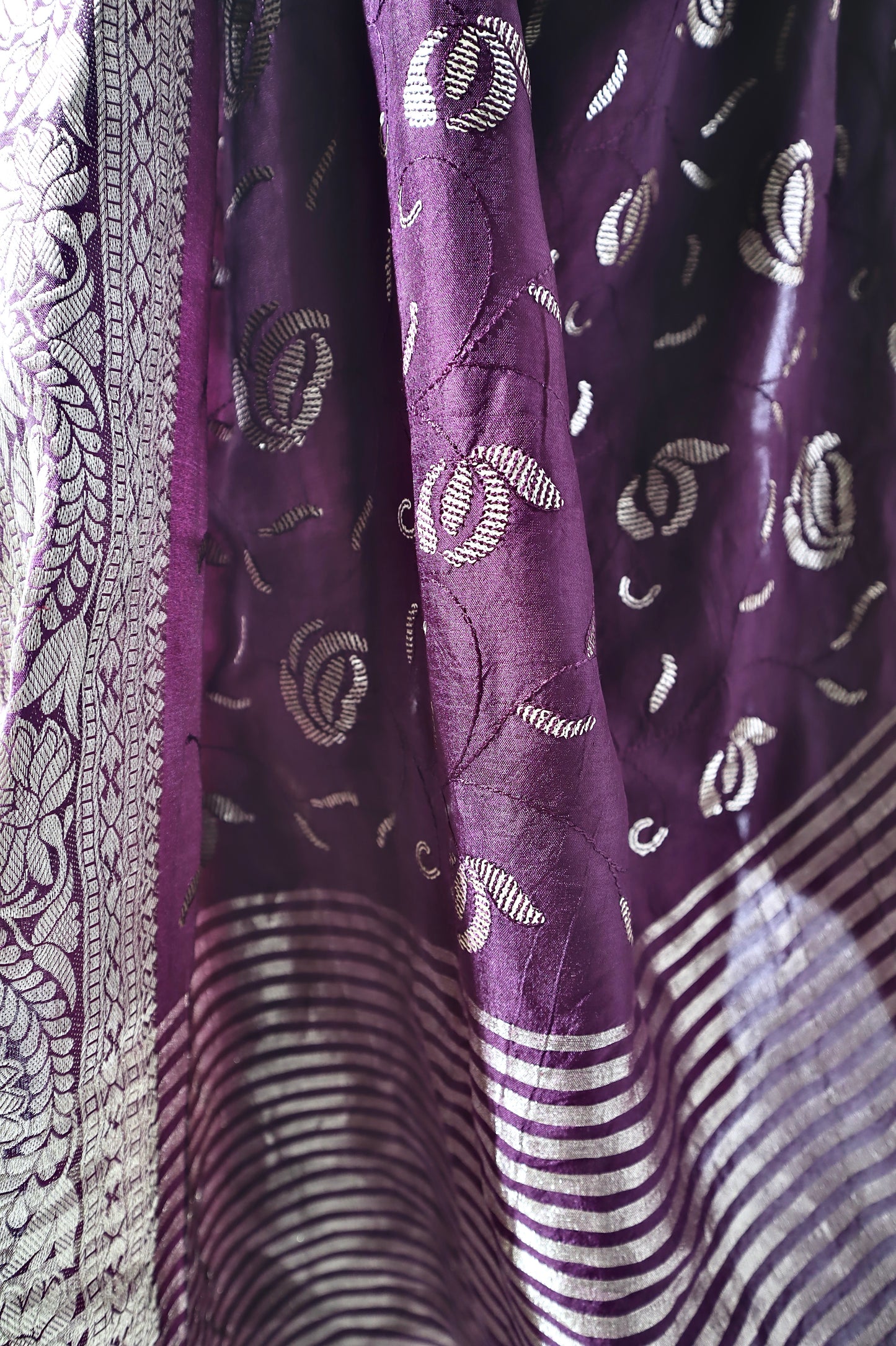 Floral Sequin Work All Over Silk - Vanesara