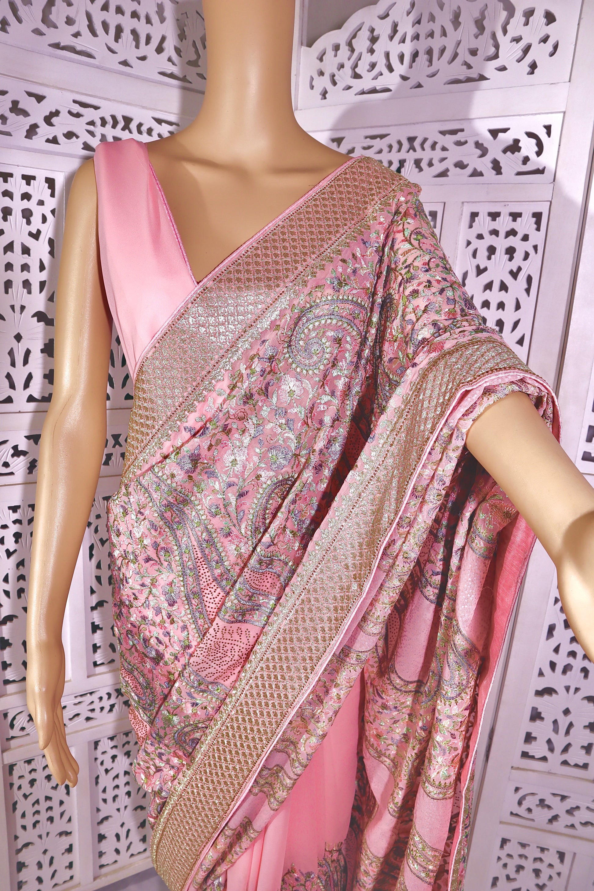 Multicolor Thread Work With Swarovski Touch - Vanesara