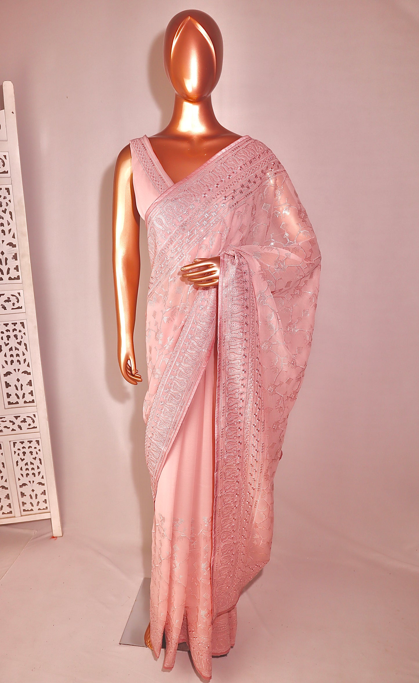 Pink Sequins Georgette Saree - Vanesara