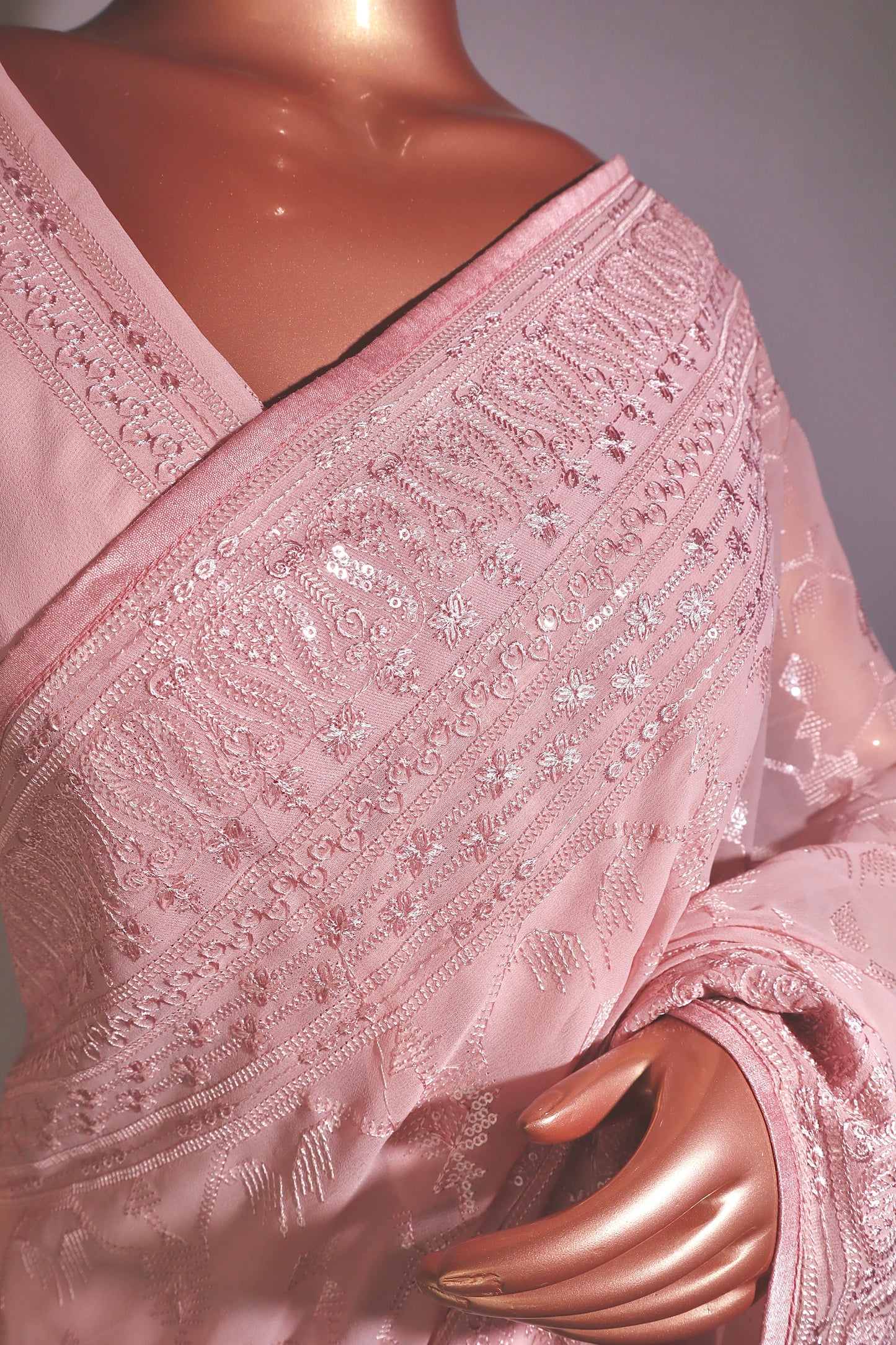 Pink Sequins Georgette Saree - Vanesara