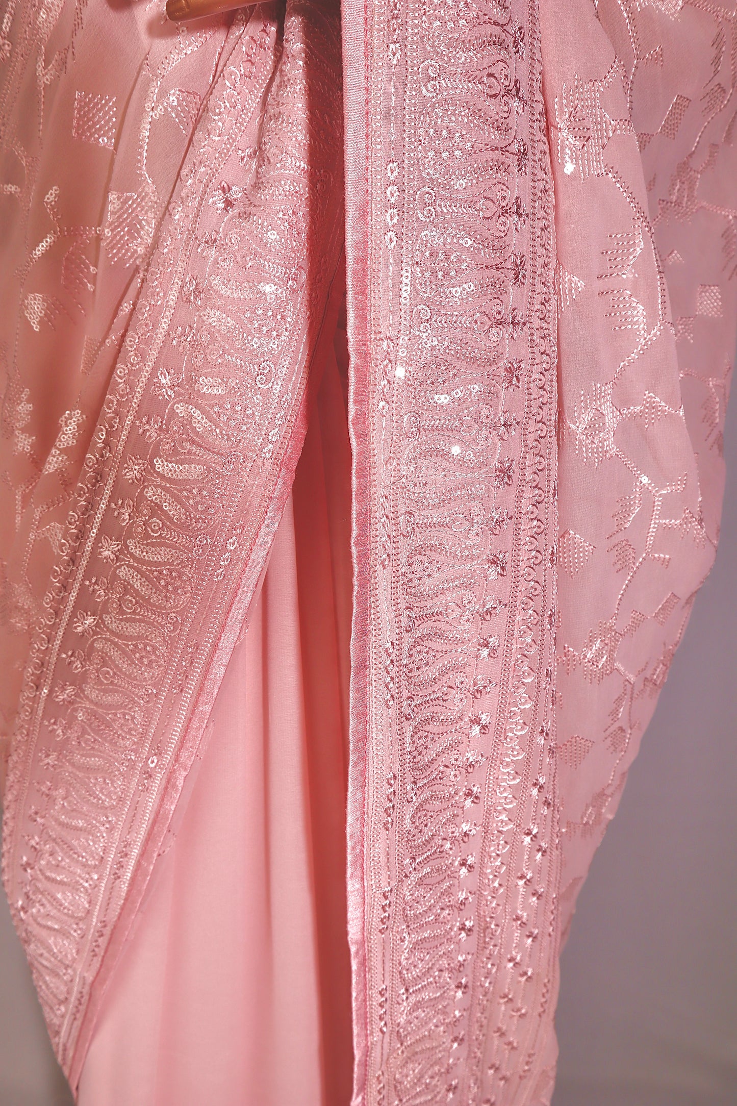 Pink Sequins Georgette Saree - Vanesara