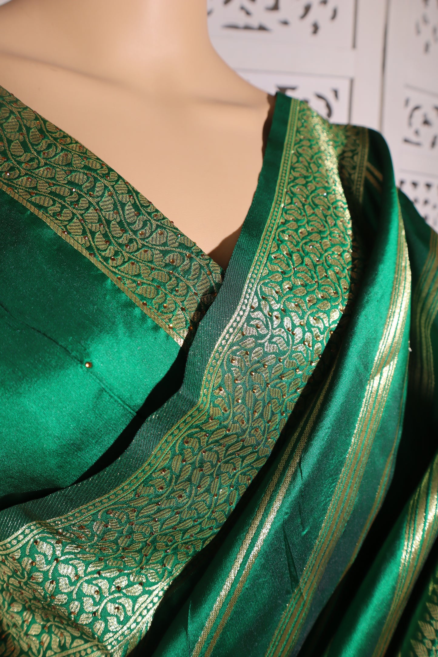 Green Silk Saree with Zari Line Design - Vanesara