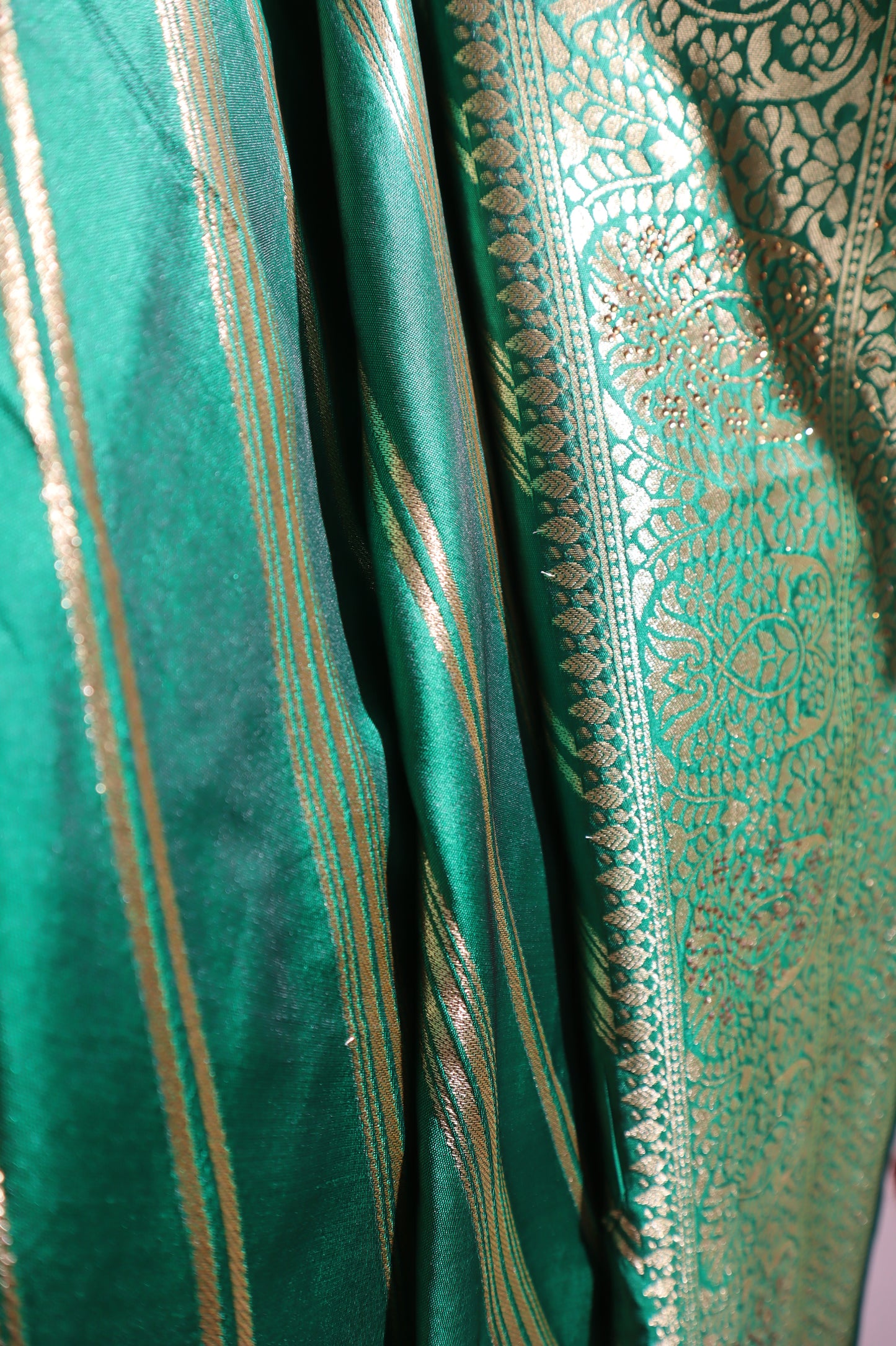 Green Silk Saree with Zari Line Design - Vanesara