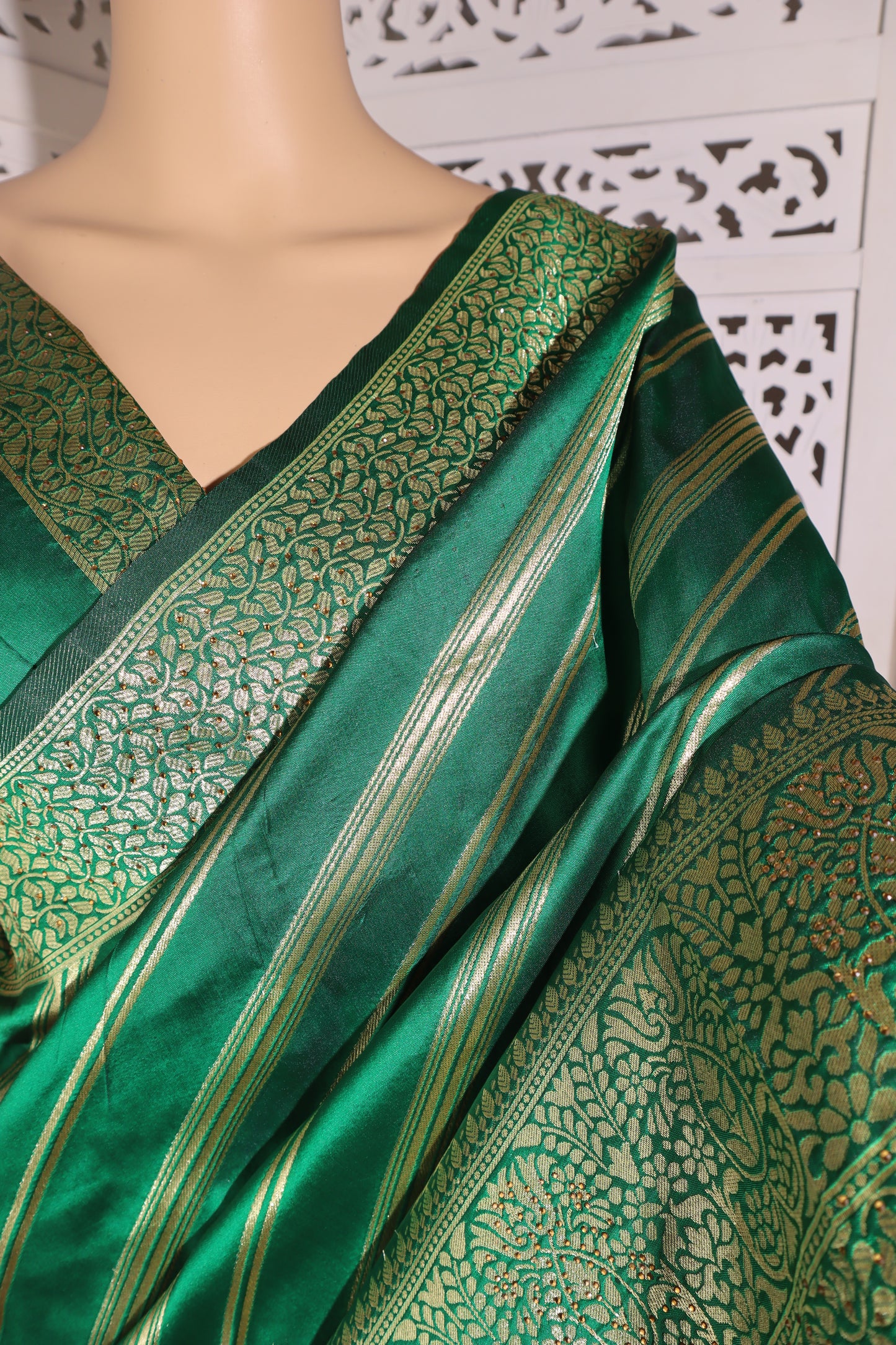 Green Silk Saree with Zari Line Design - Vanesara